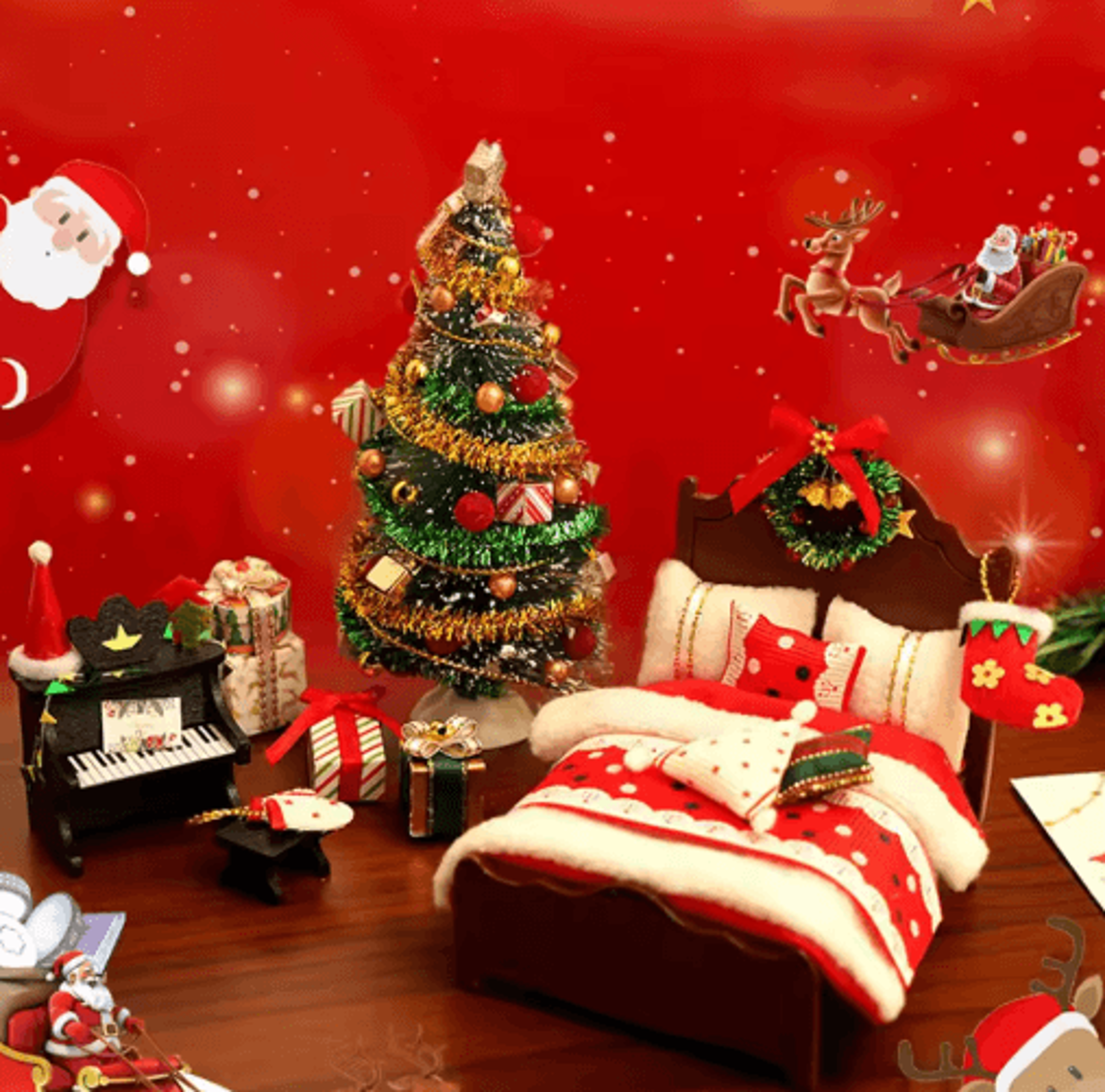 Miniature Dollhouse Christmas Decor Set  Tiny Holiday Furniture  Tree Decoration 4