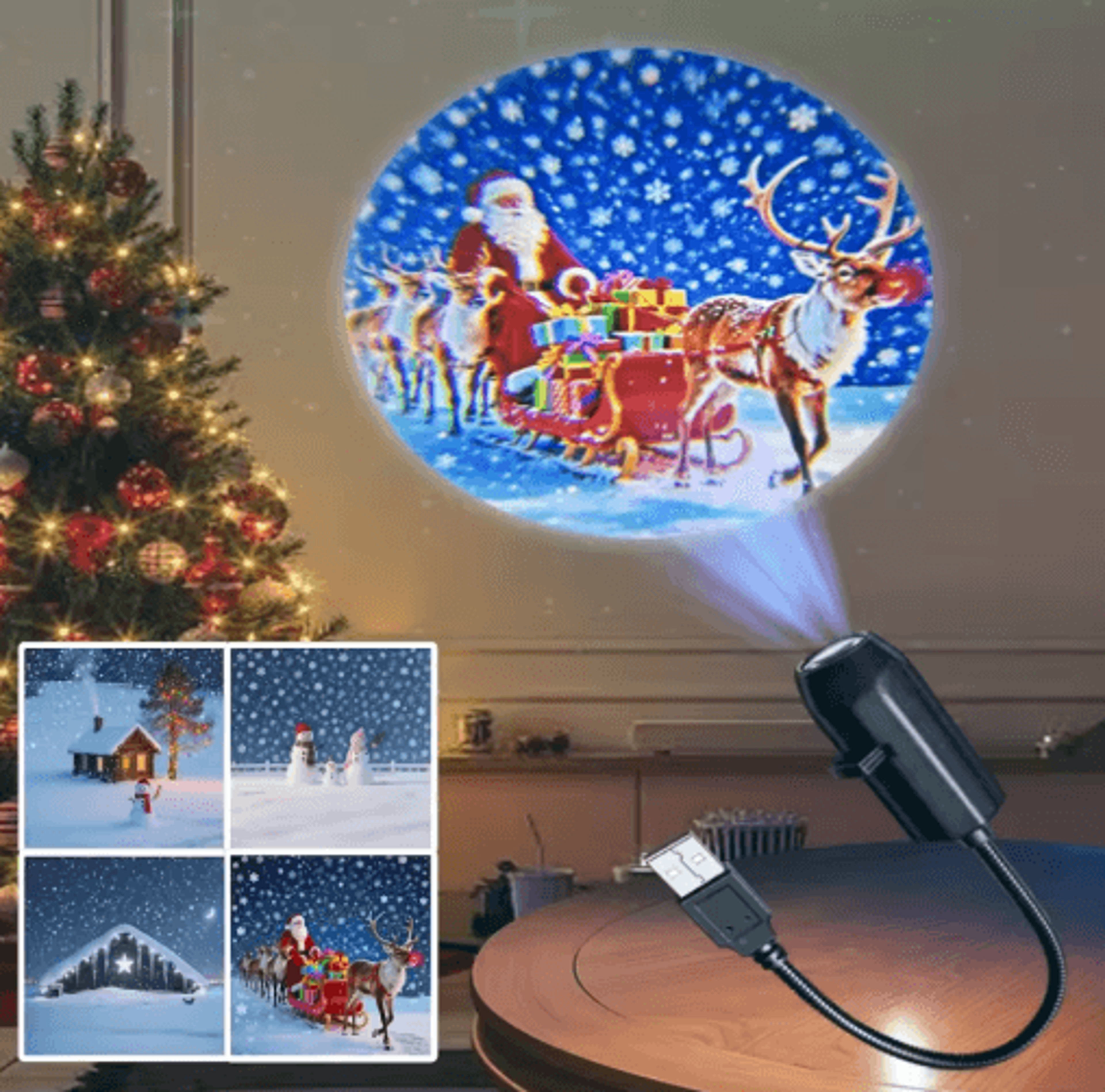 USB Christmas Projector Light  Santa  Elk LED Pattern Night Lamp 0