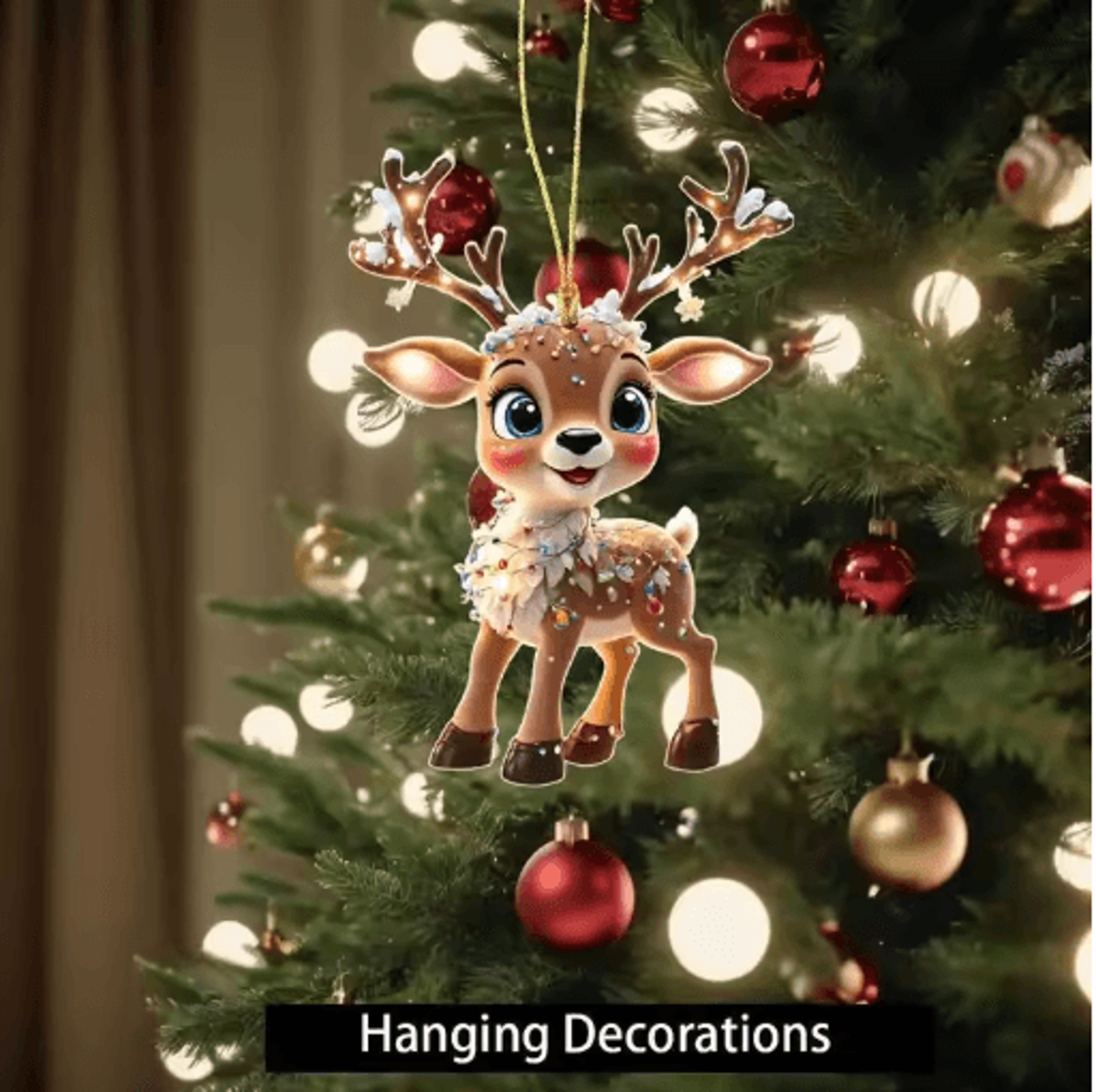 Cute Reindeer Christmas Ornament Acrylic Cartoon Elk Tree Decoration 10