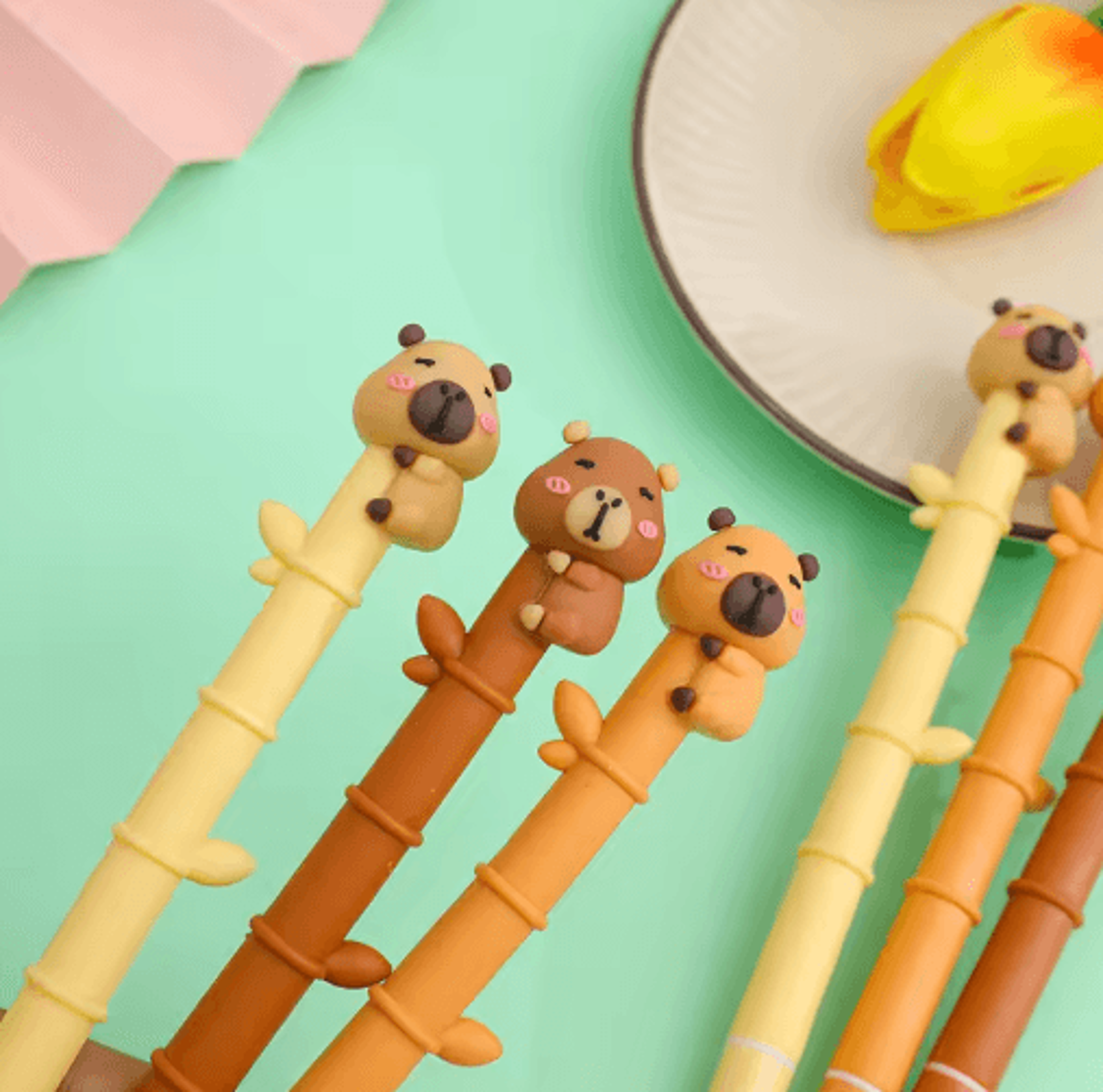 CapiCute Capybara Gel Pen Set  3PCS Cute Cartoon Gel Pens Bamboo Style 1