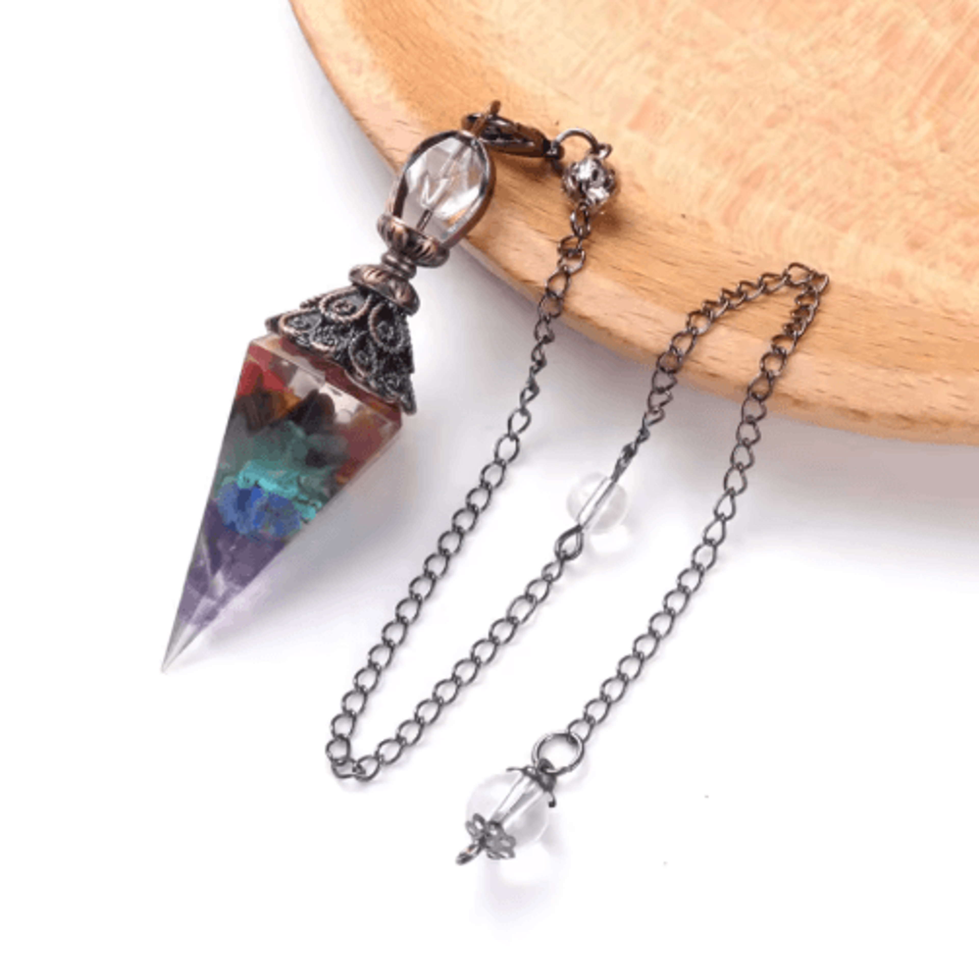 HarmonyStone Crystal Pendulum Necklace  Natural Chakra Crystal Pendant Hexagonal Cone 1