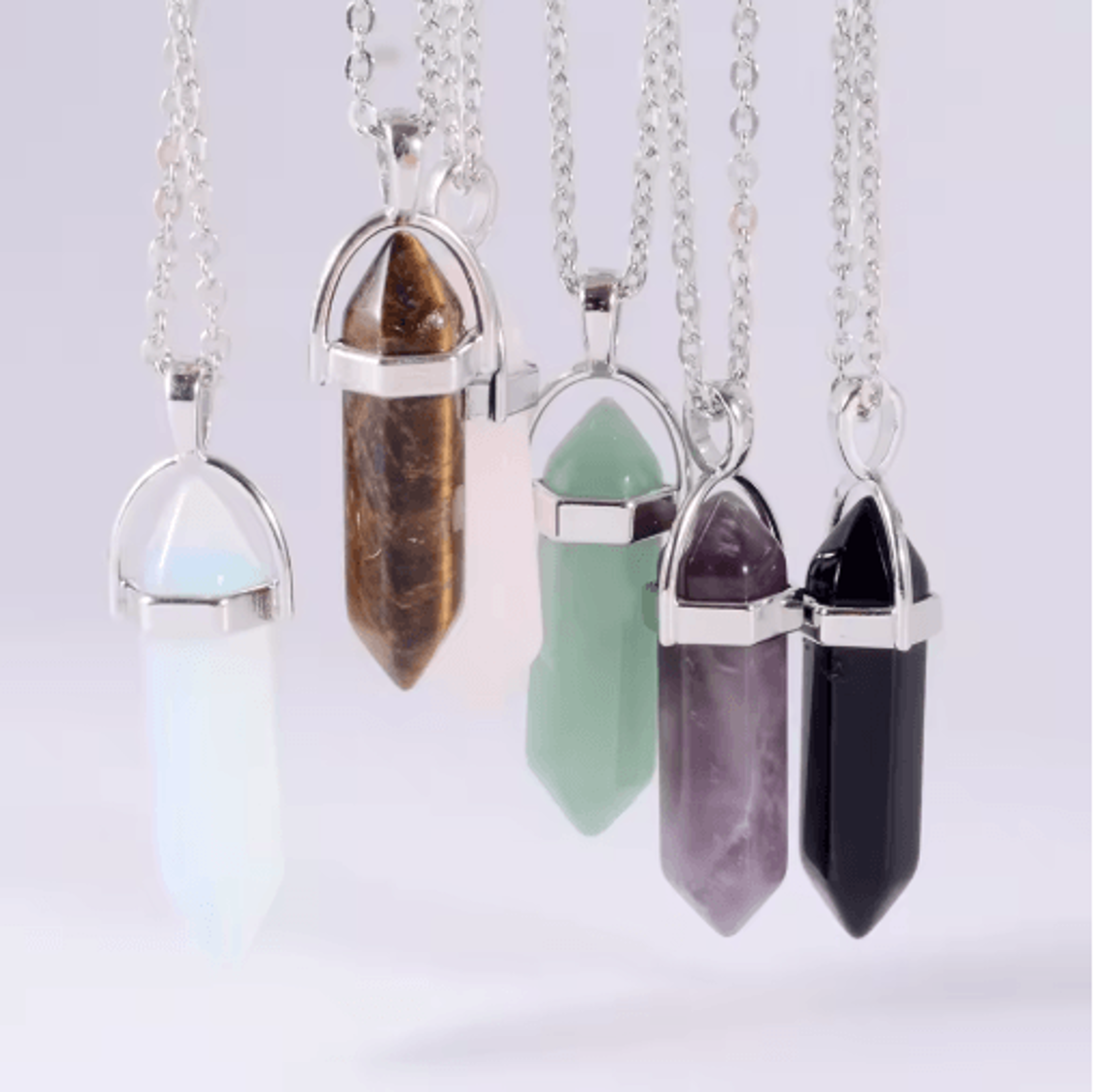 CrystalPoint Obsidian Chakra Pendant Necklace  Natural Crystal Pendulum Necklace Hexagonal Point 6
