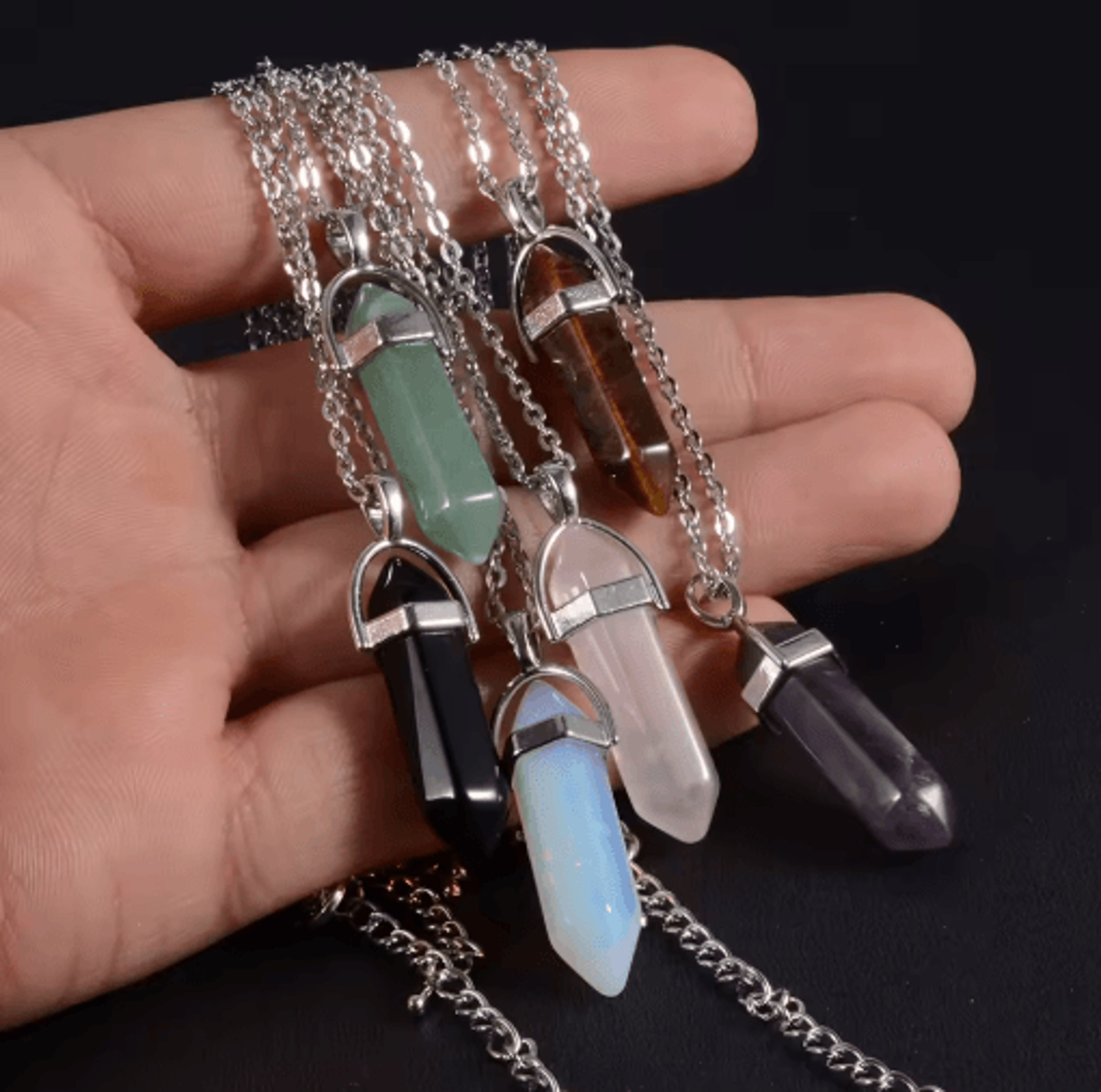 CrystalPoint Obsidian Chakra Pendant Necklace  Natural Crystal Pendulum Necklace Hexagonal Point 8