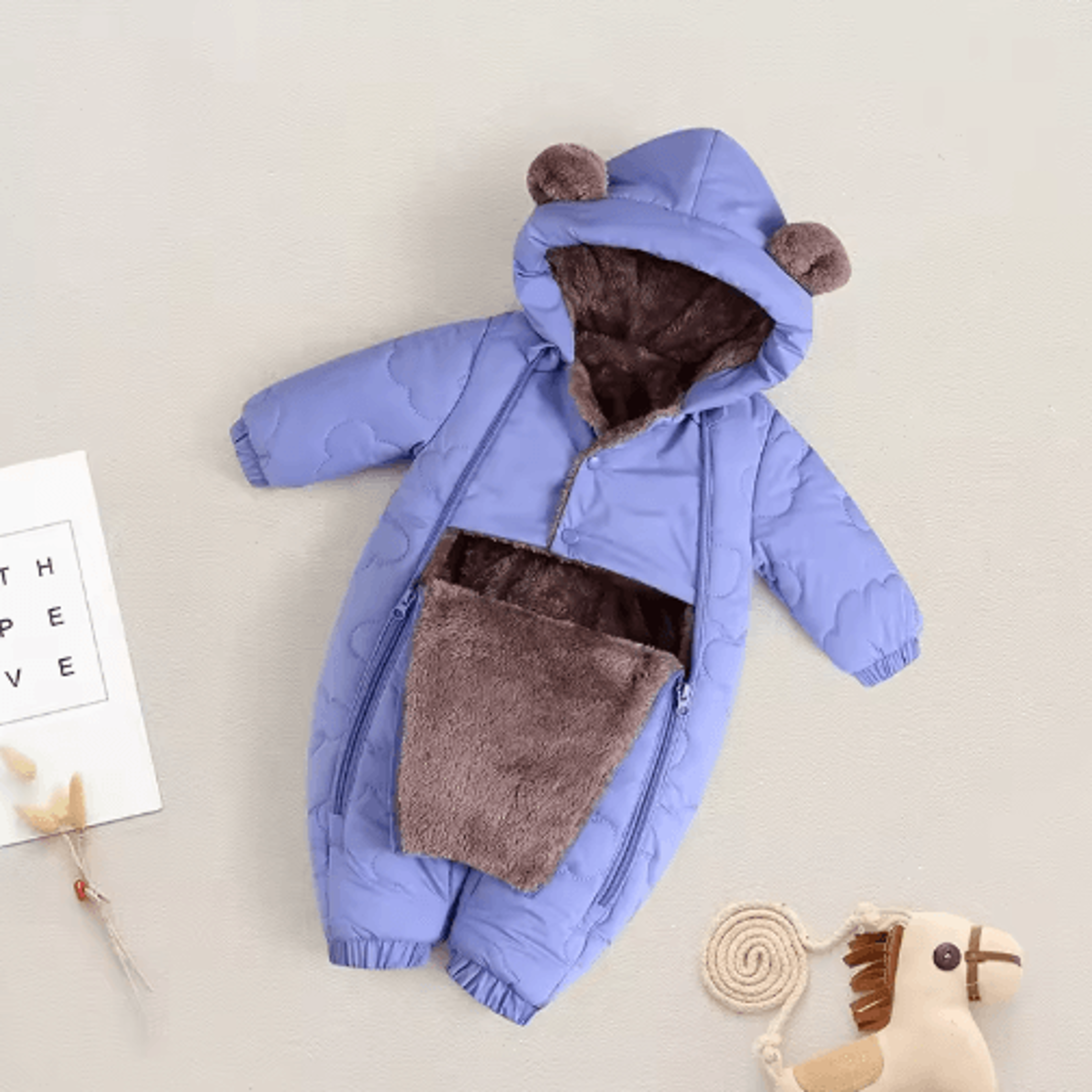 FleeceLined Baby Winter Romper With Hood  Bear Ears 7