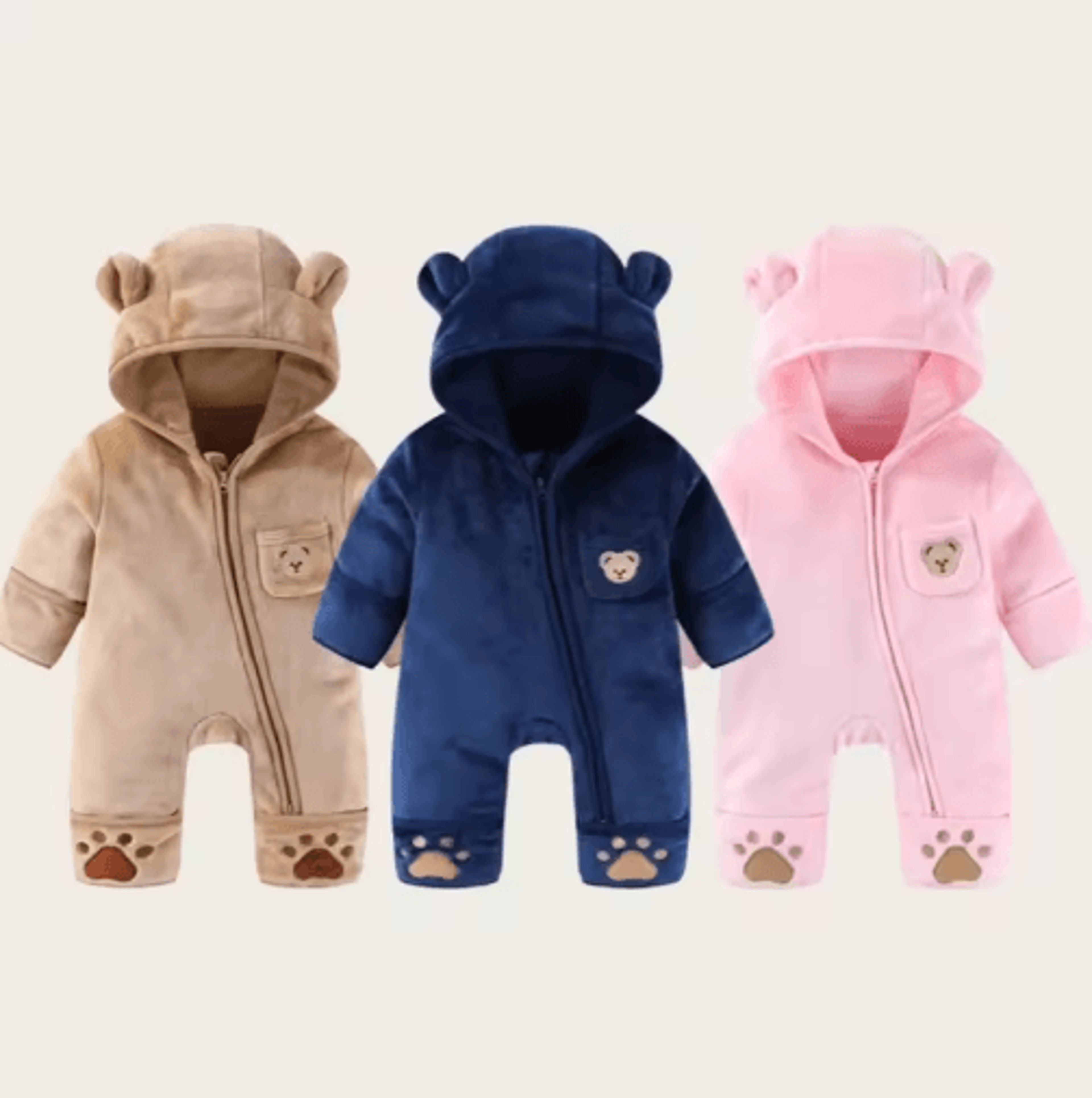 Bear Ear Hooded Baby Winter Romper  Fleece Warm Onesie For Newborns 6