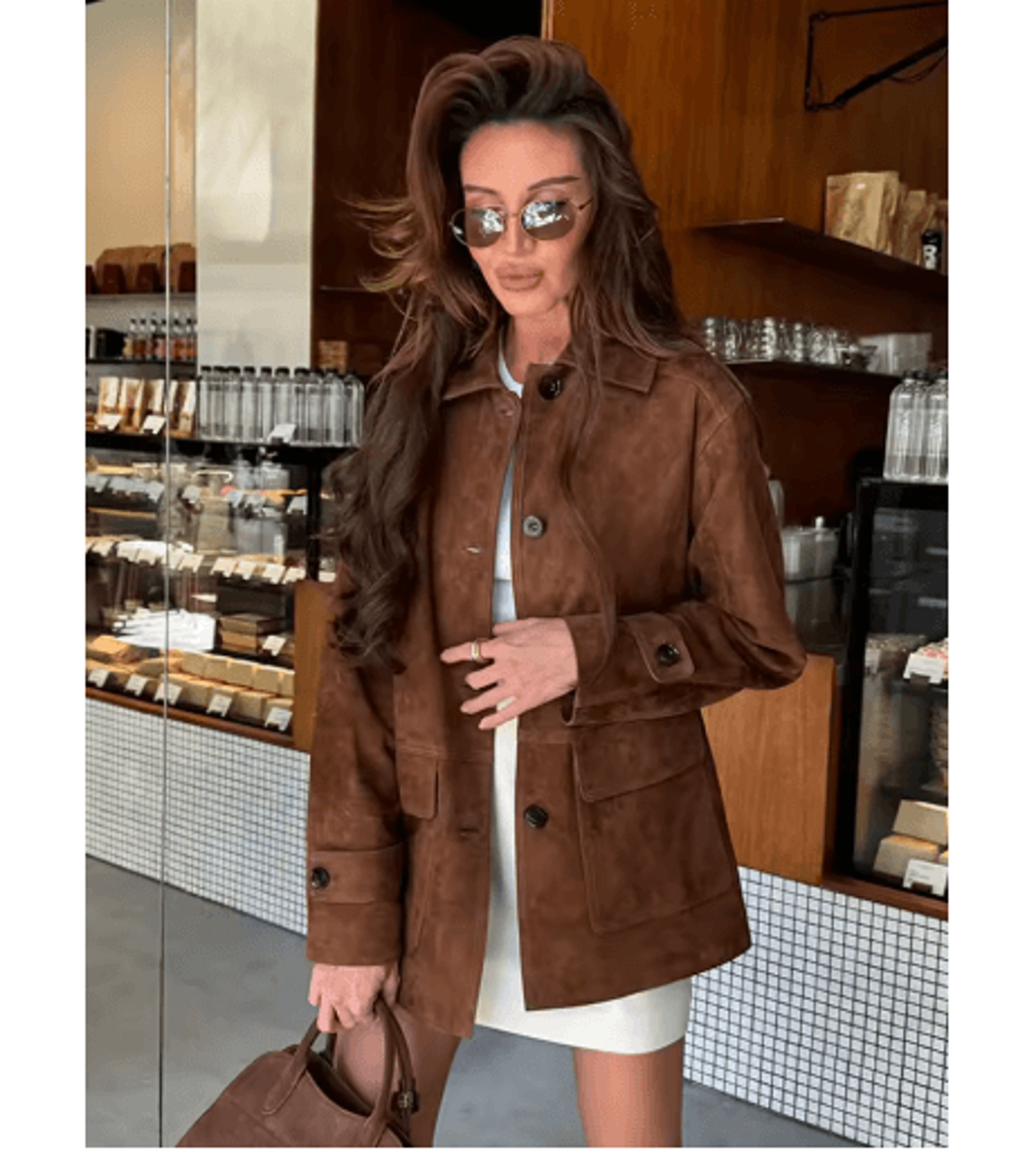 Womens Dark Brown Suede Coat  Single Breasted High Street Autumn Jacket 1