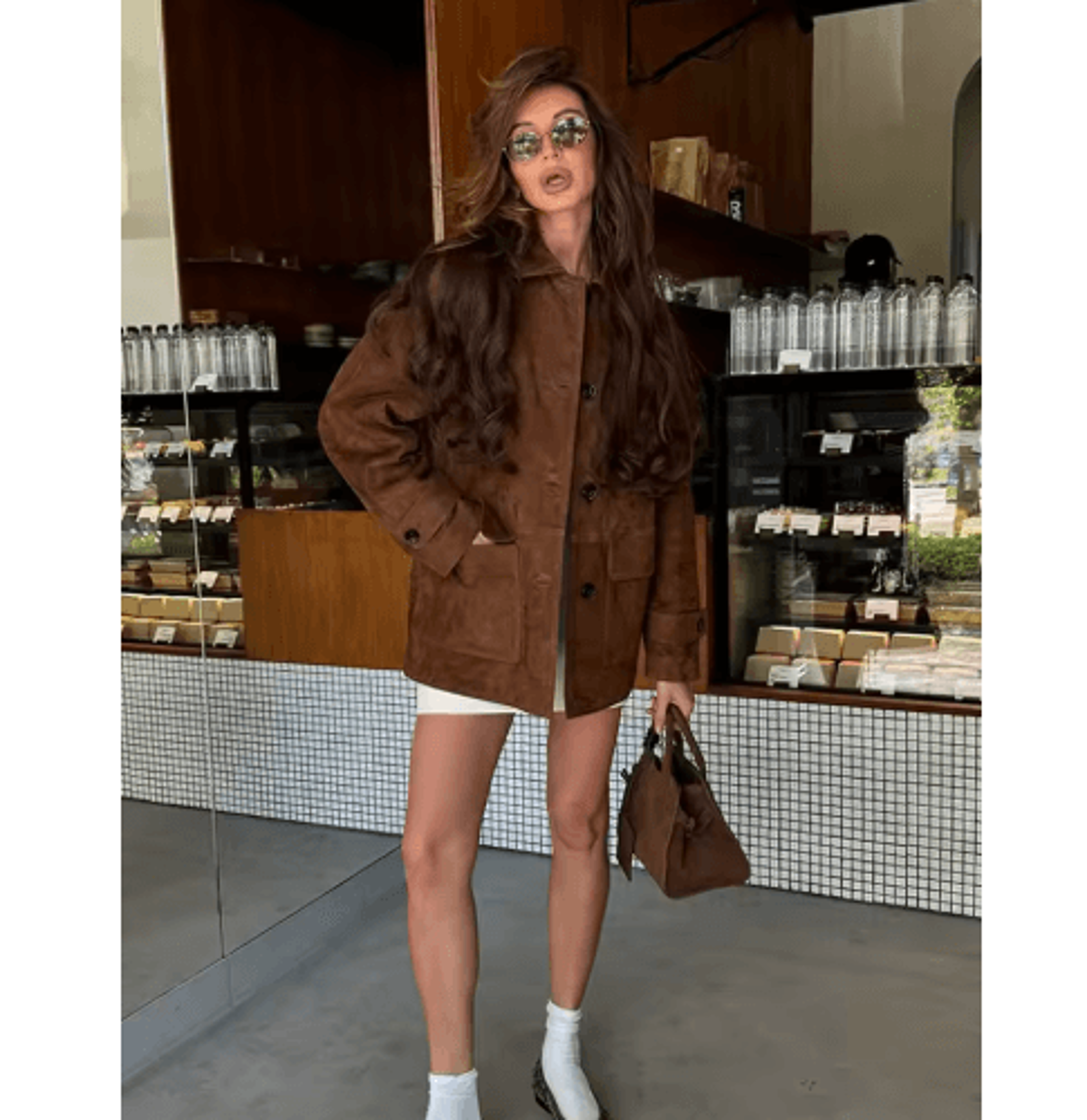 Womens Dark Brown Suede Coat  Single Breasted High Street Autumn Jacket 0