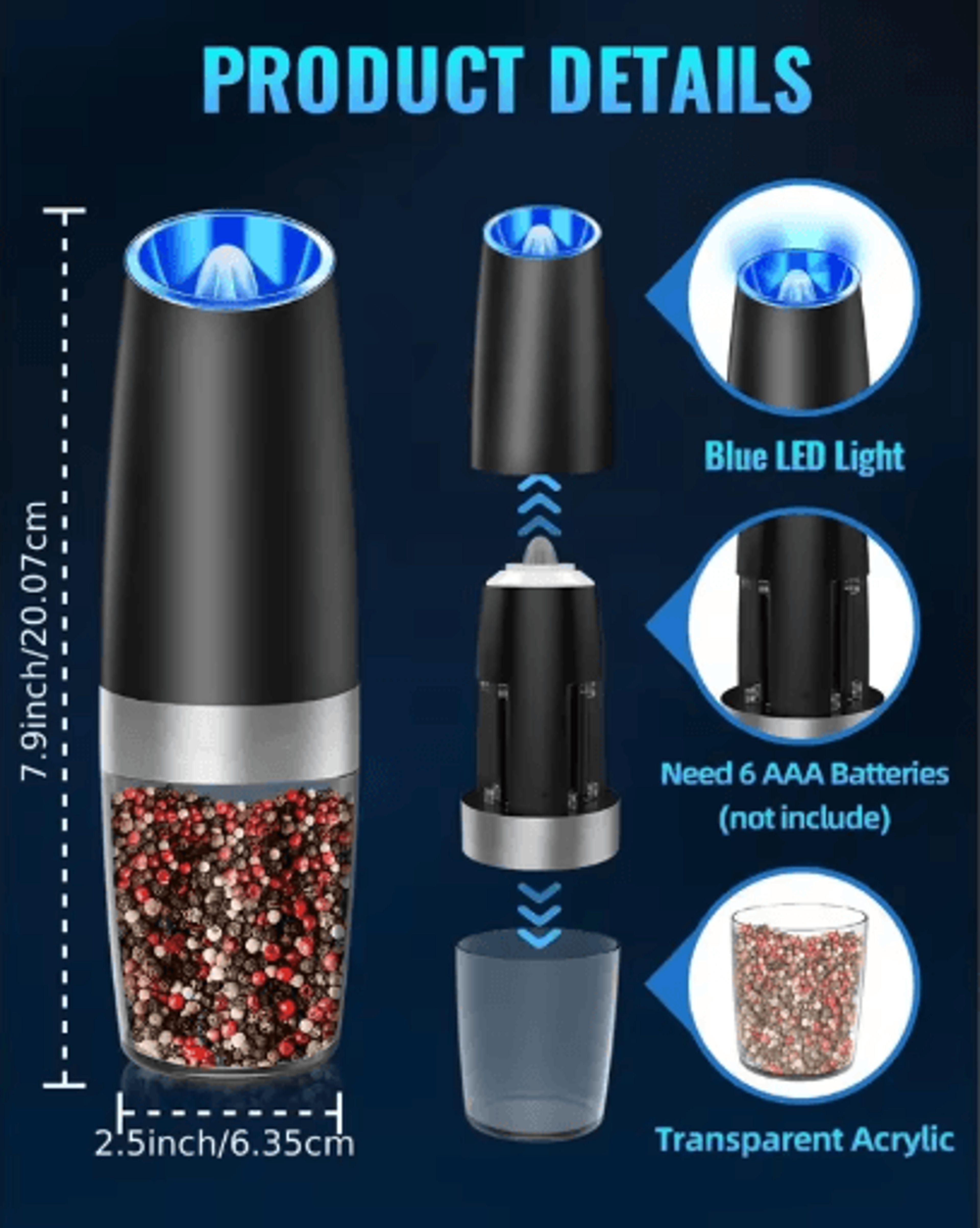 Smart Electric Salt And Pepper Grinder Gravity Automatic Adjustable Spice Mill 6