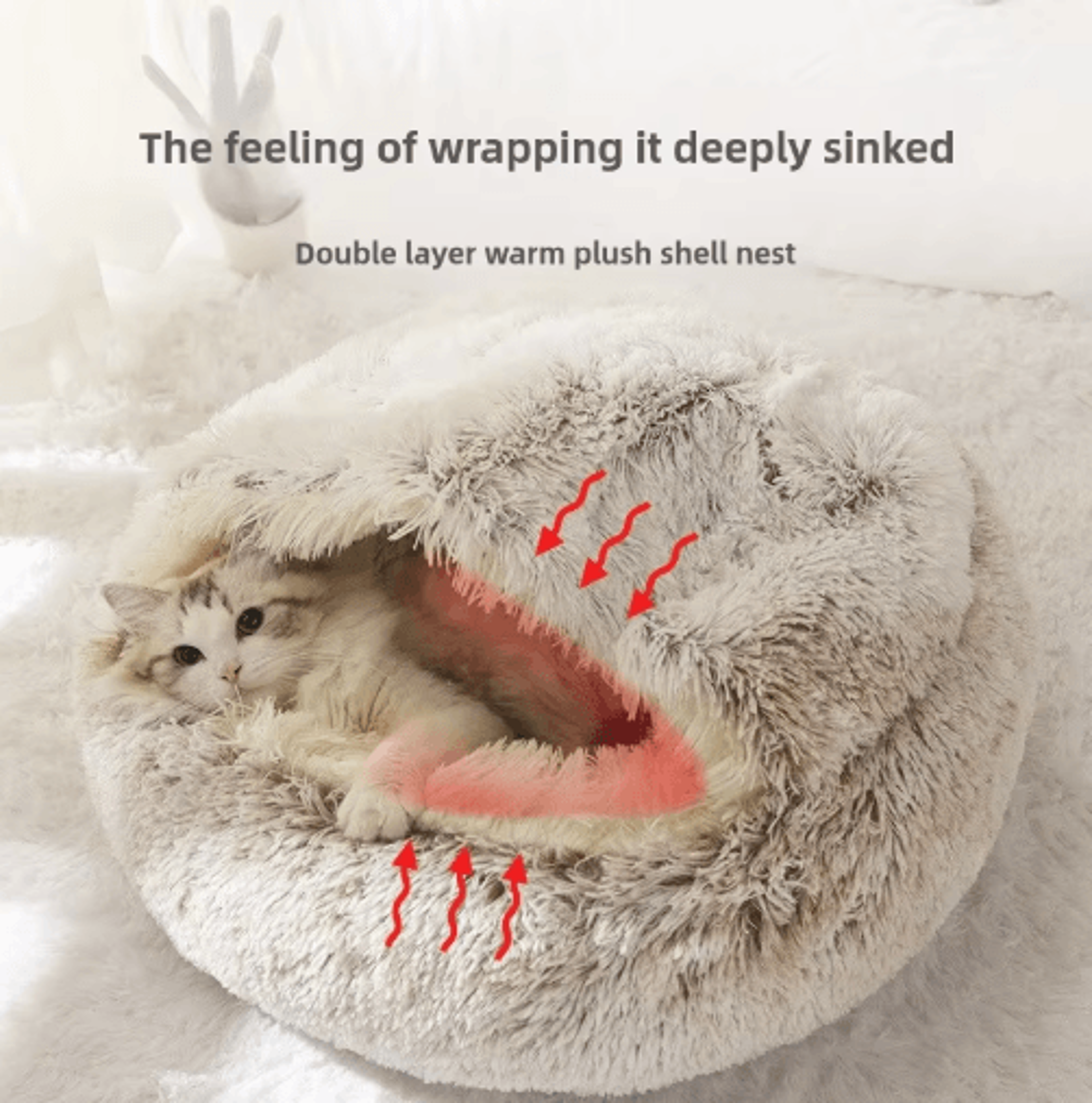CozyShell Plush Pet Bed  SemiEnclosed Warm Cat Nest For Winter Comfort 0