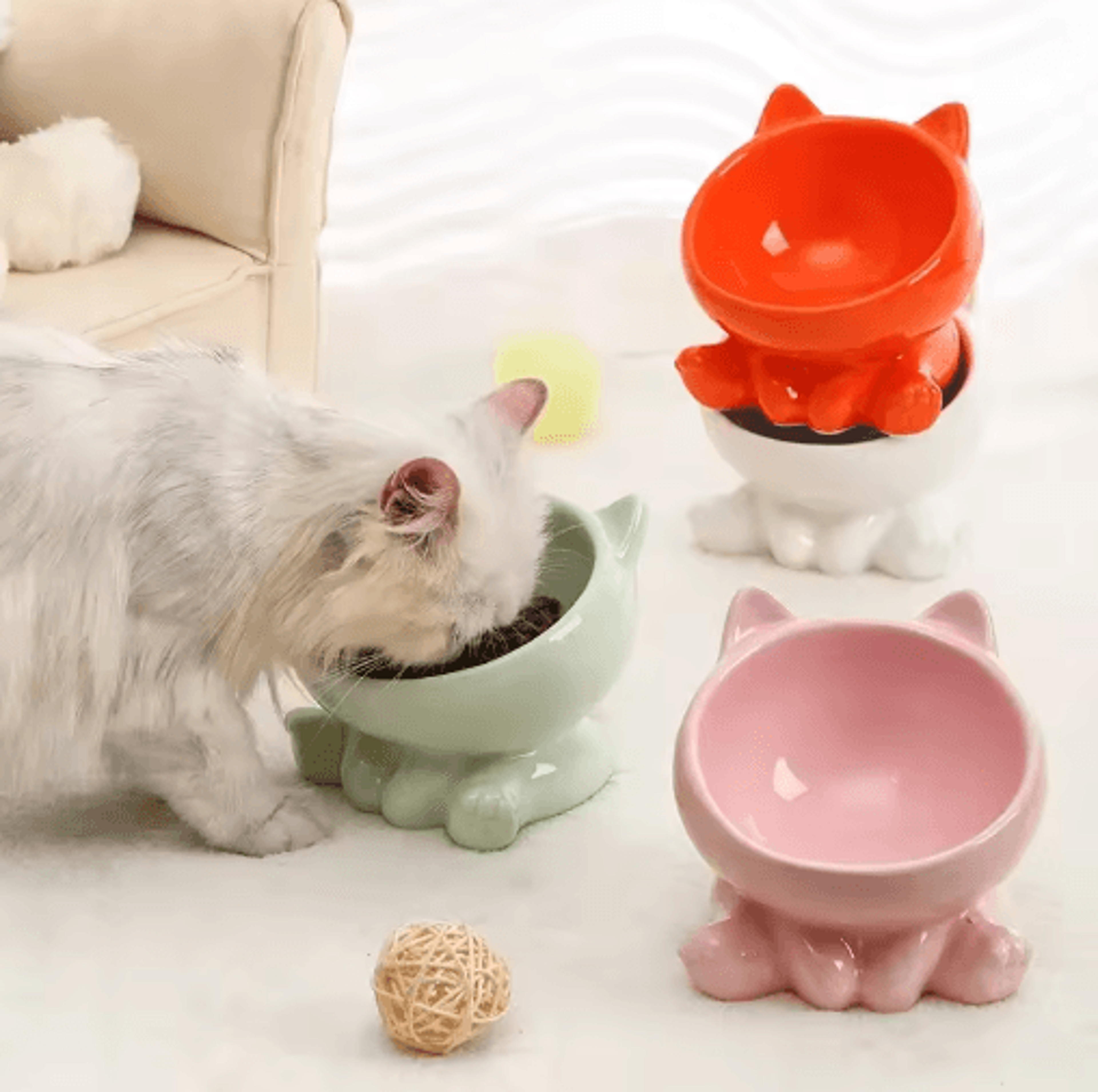 Elevated Tilted Ceramic Cat Bowl  Cute Ergonomic Food  Water Dish 8
