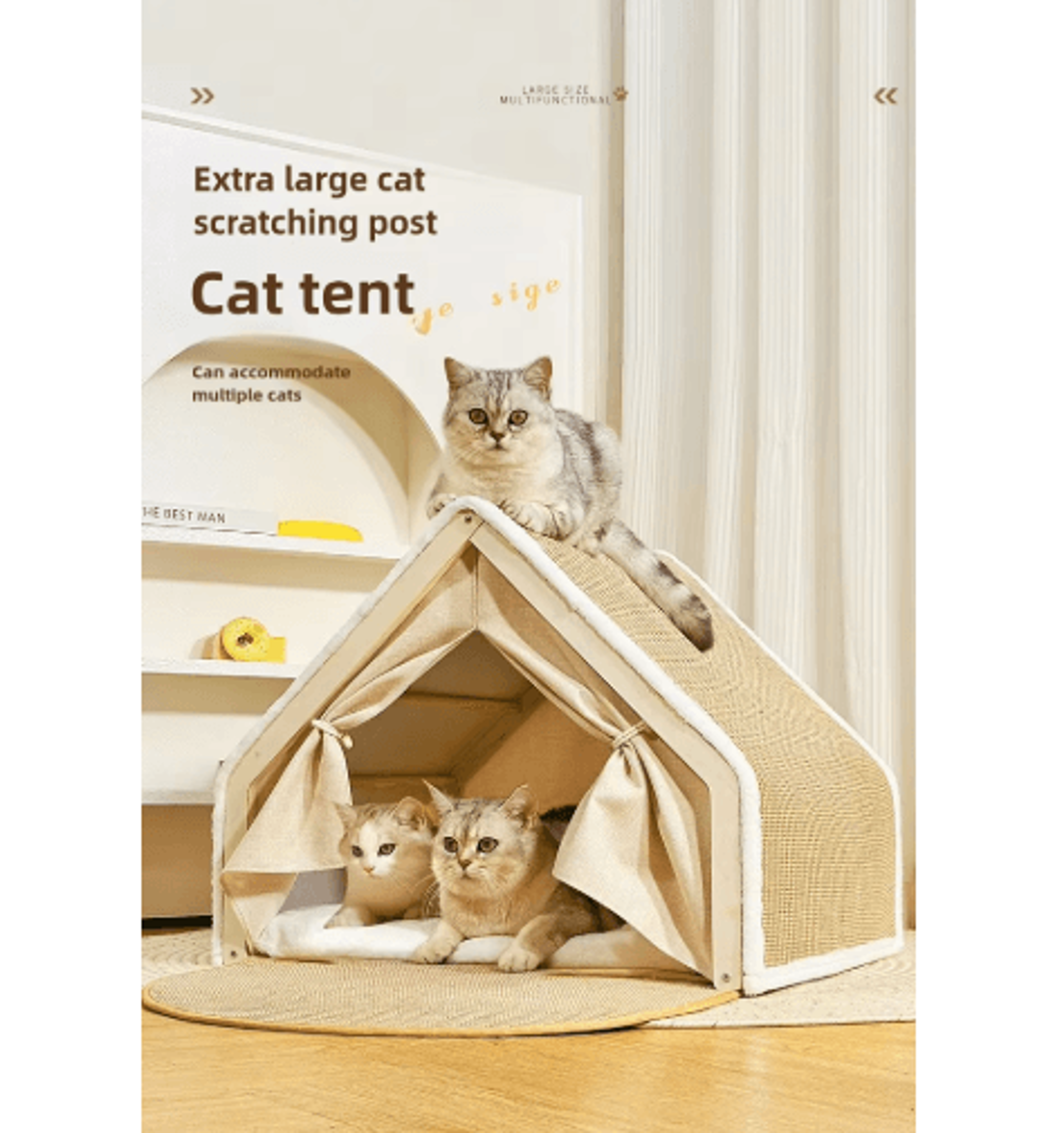 Warm Winter Cat House With Sisal Scratcher  SemiEnclosed Cozy Nest 6