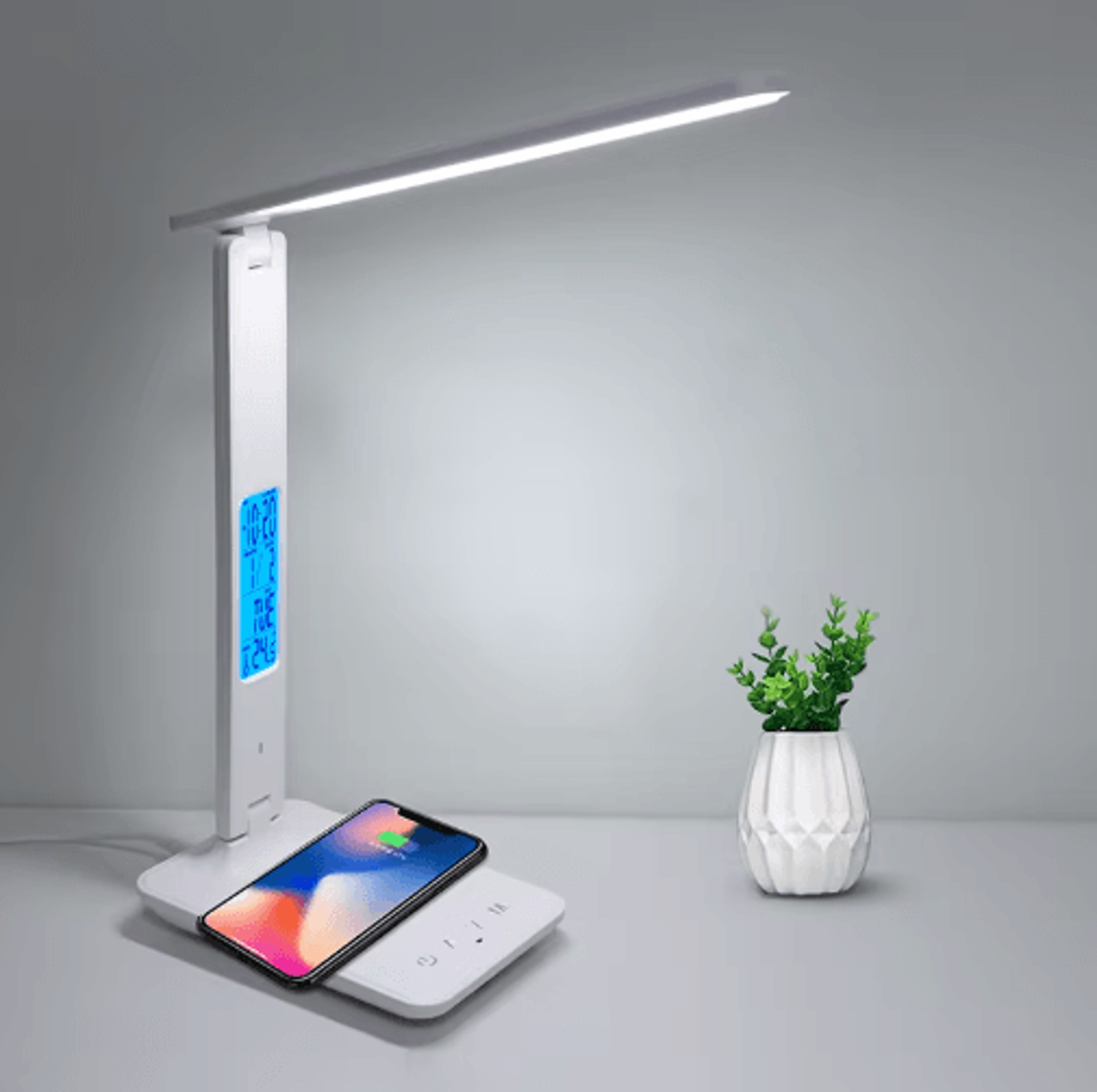 10W Wireless Charging LED Desk Lamp With Clock Calendar  Eye Protection 1
