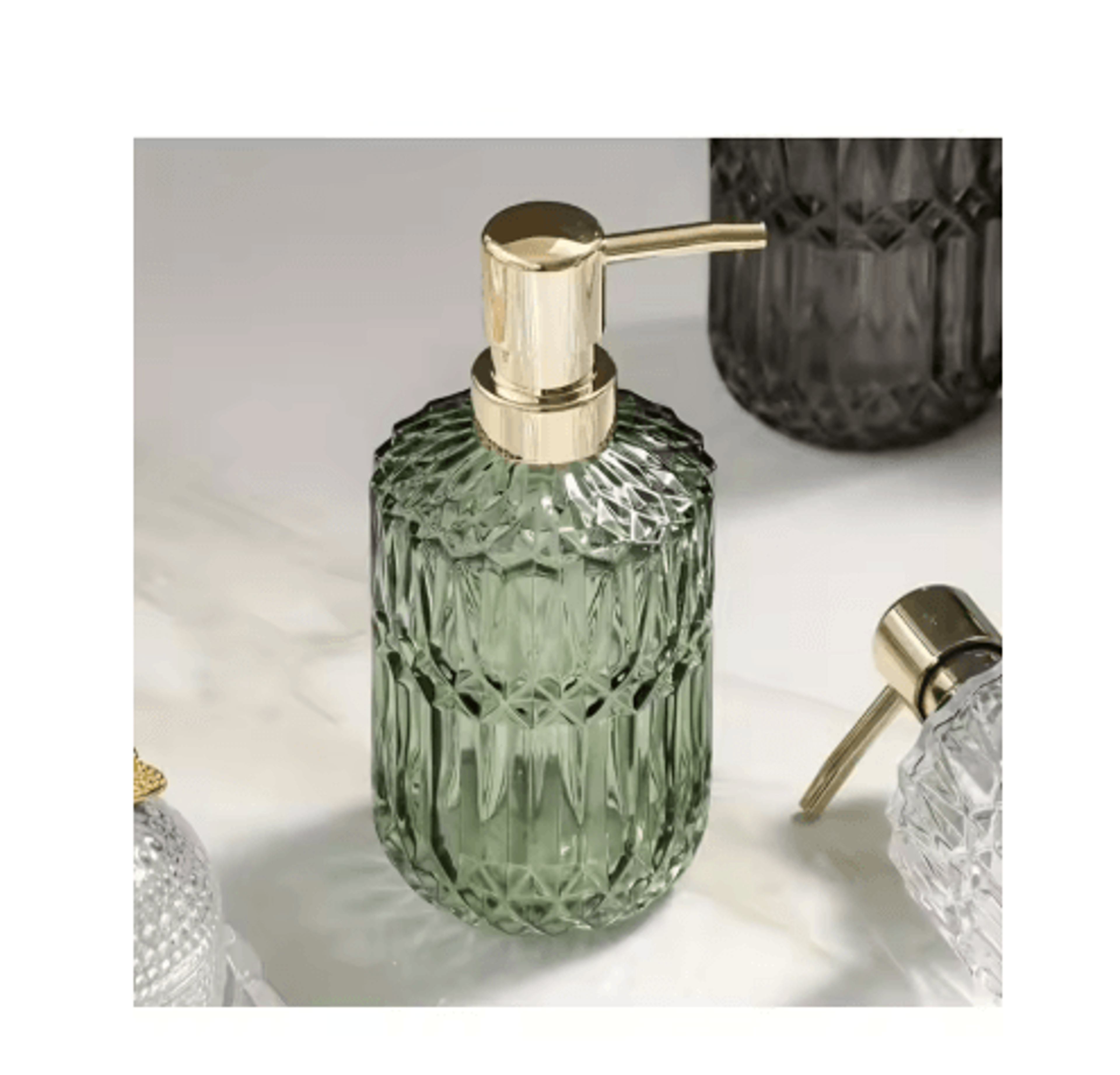 Refillable Glass Soap Dispenser  Elegant Bathroom Liquid Soap Pump Bottle 2