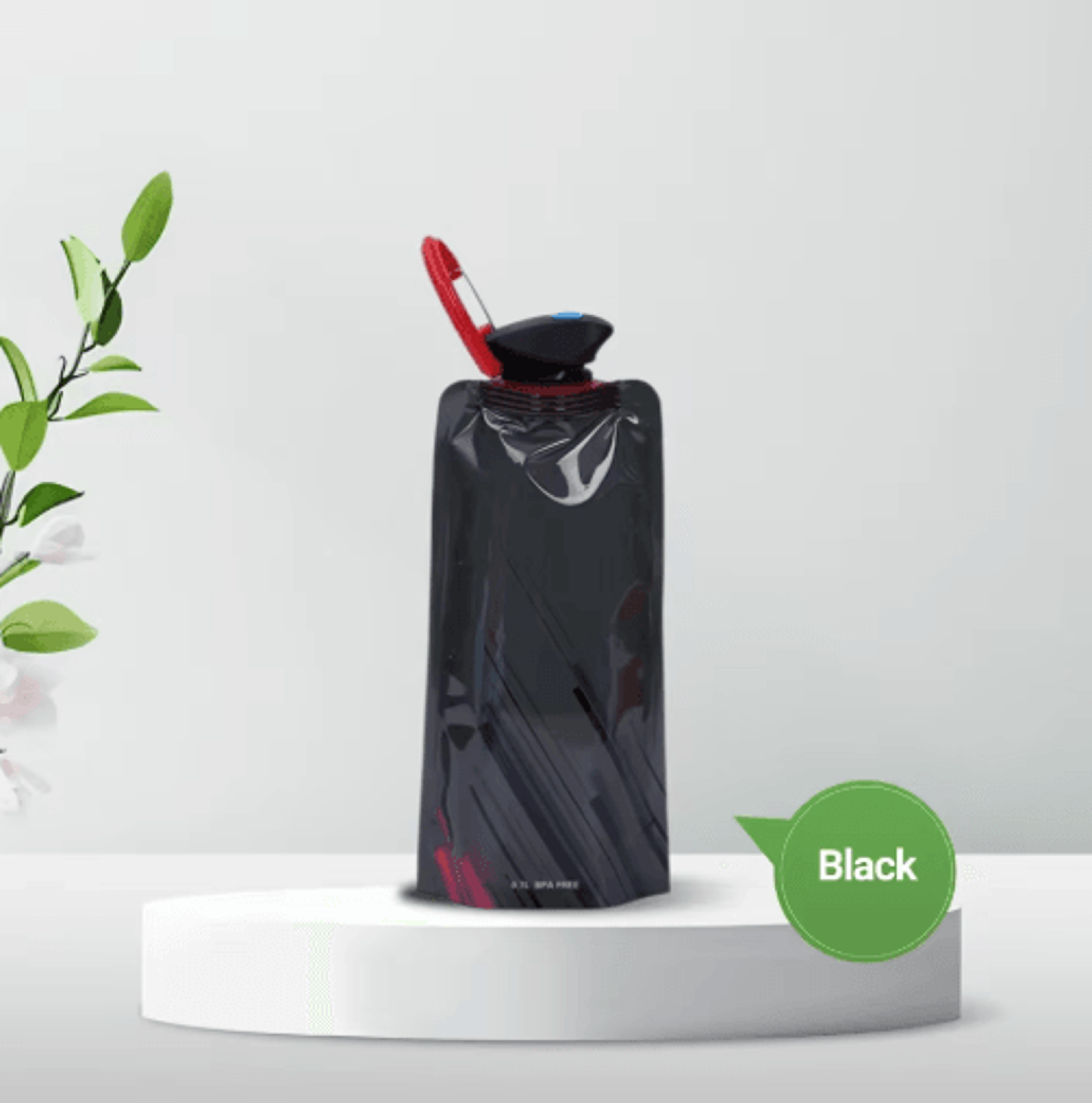 Foldable Water Bottle With Carabiner  Portable Reusable Soft Flask Pouch 2