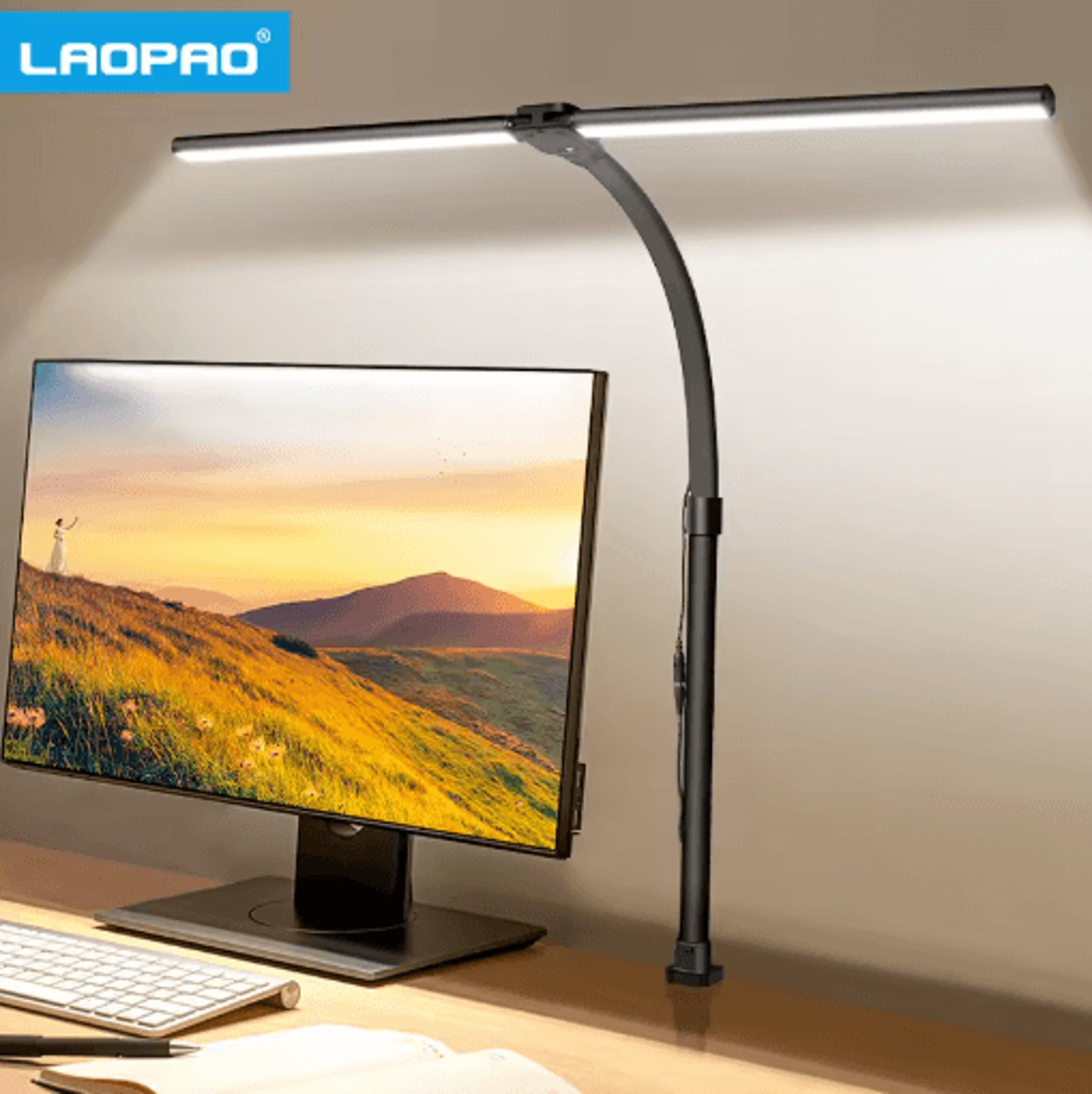 LAOPAO Double Head LED Desk Lamp  24W Dimmable Eye Protection Office Light 4