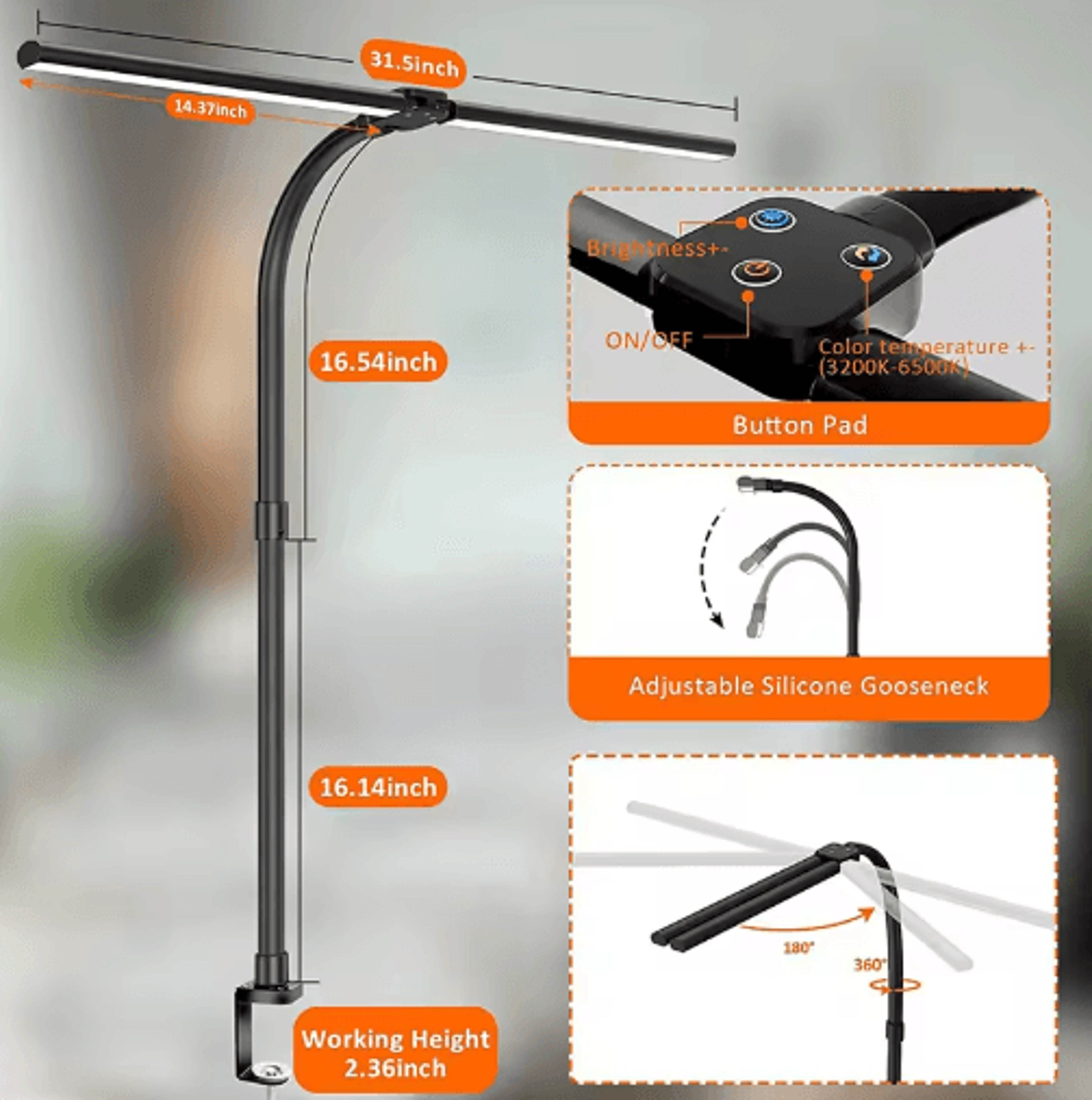 LAOPAO Double Head LED Desk Lamp  24W Dimmable Eye Protection Office Light 7
