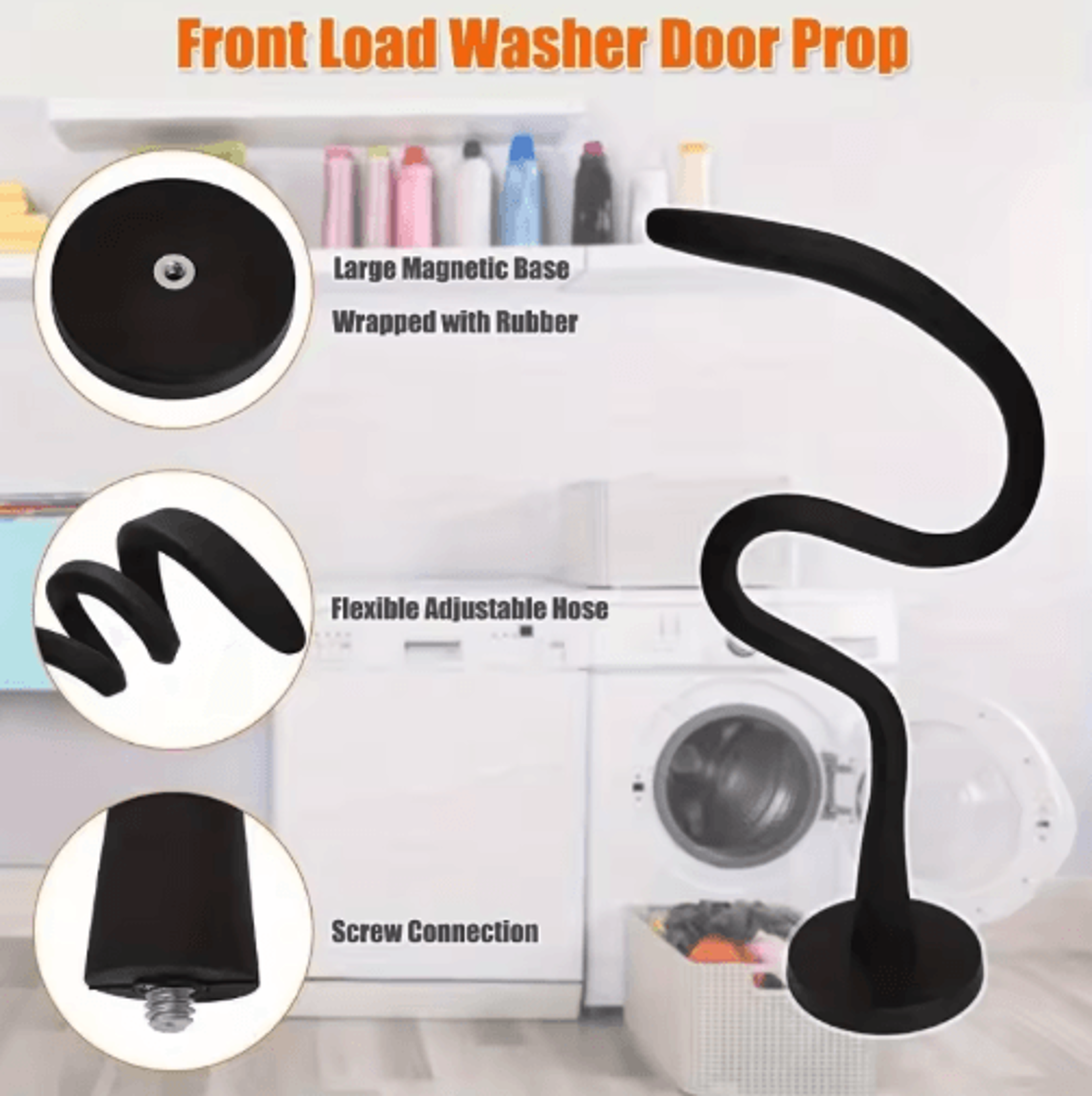 Magnetic Washer Door Prop For Front Load Machines With Flexible Fit 3