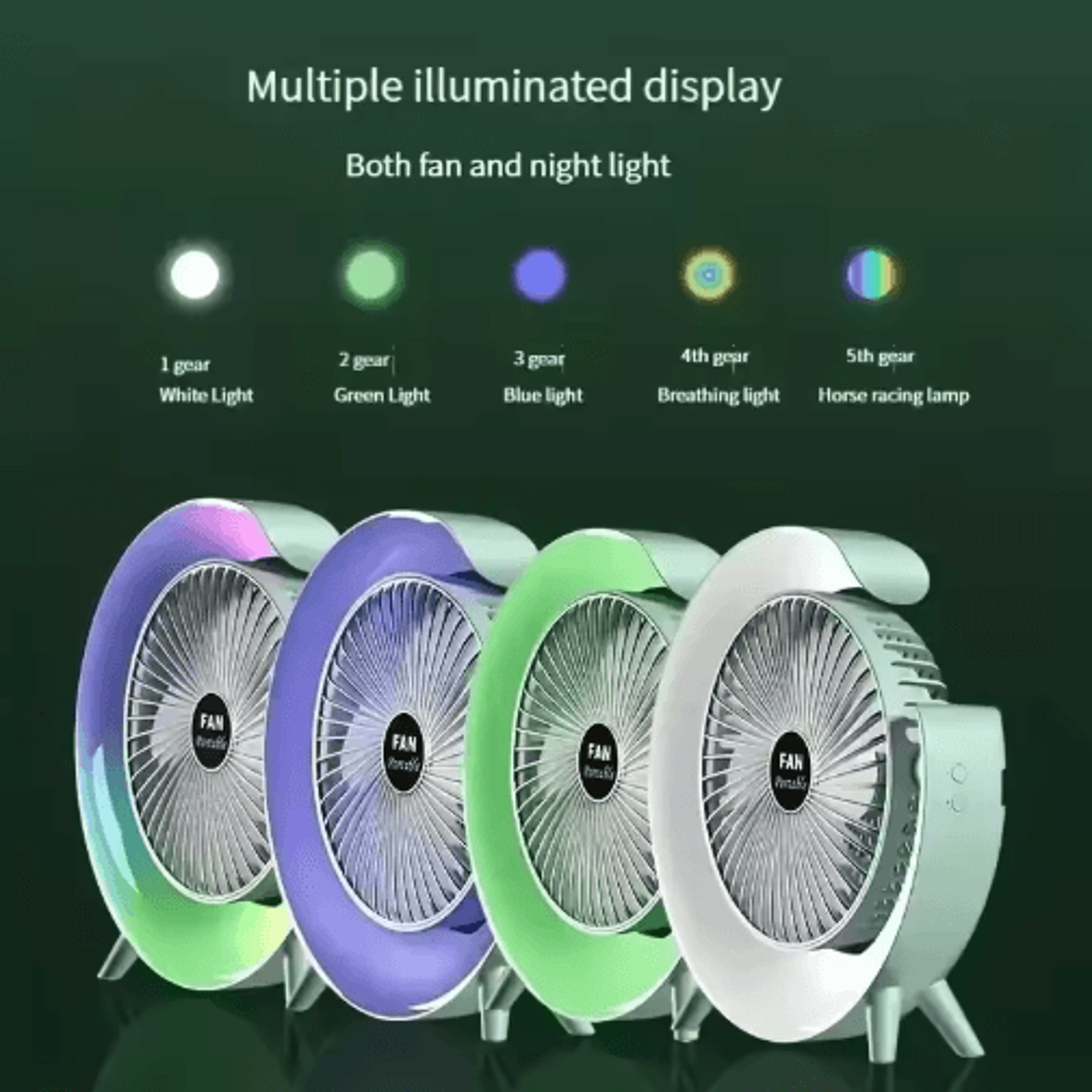 Portable USB Desk Fan With 180 Rotation  Colorful LED Light 4