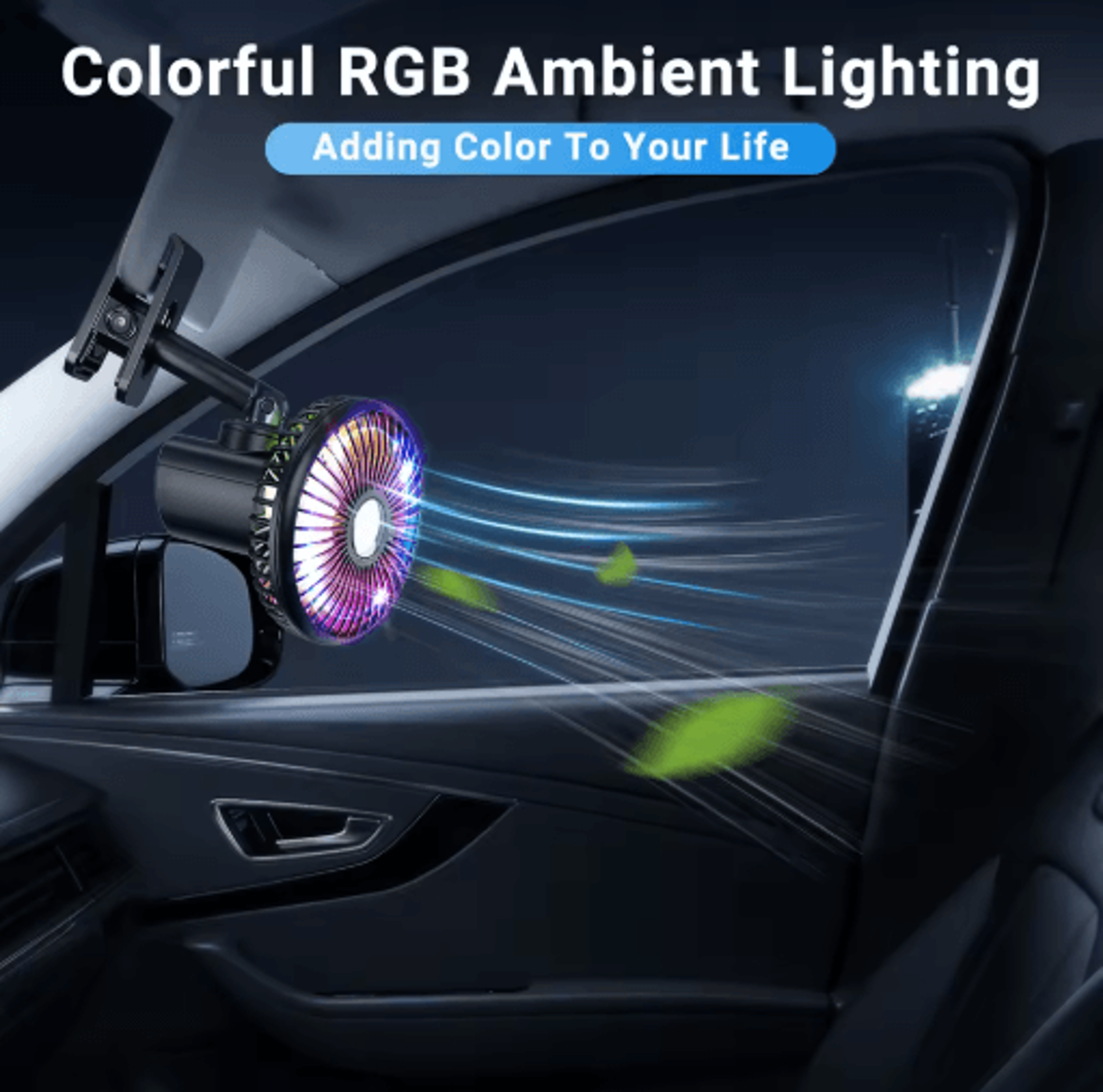 Hipacool 360 Oscillating Portable Car Fan With USB Rechargeable Battery  RGB Light 6