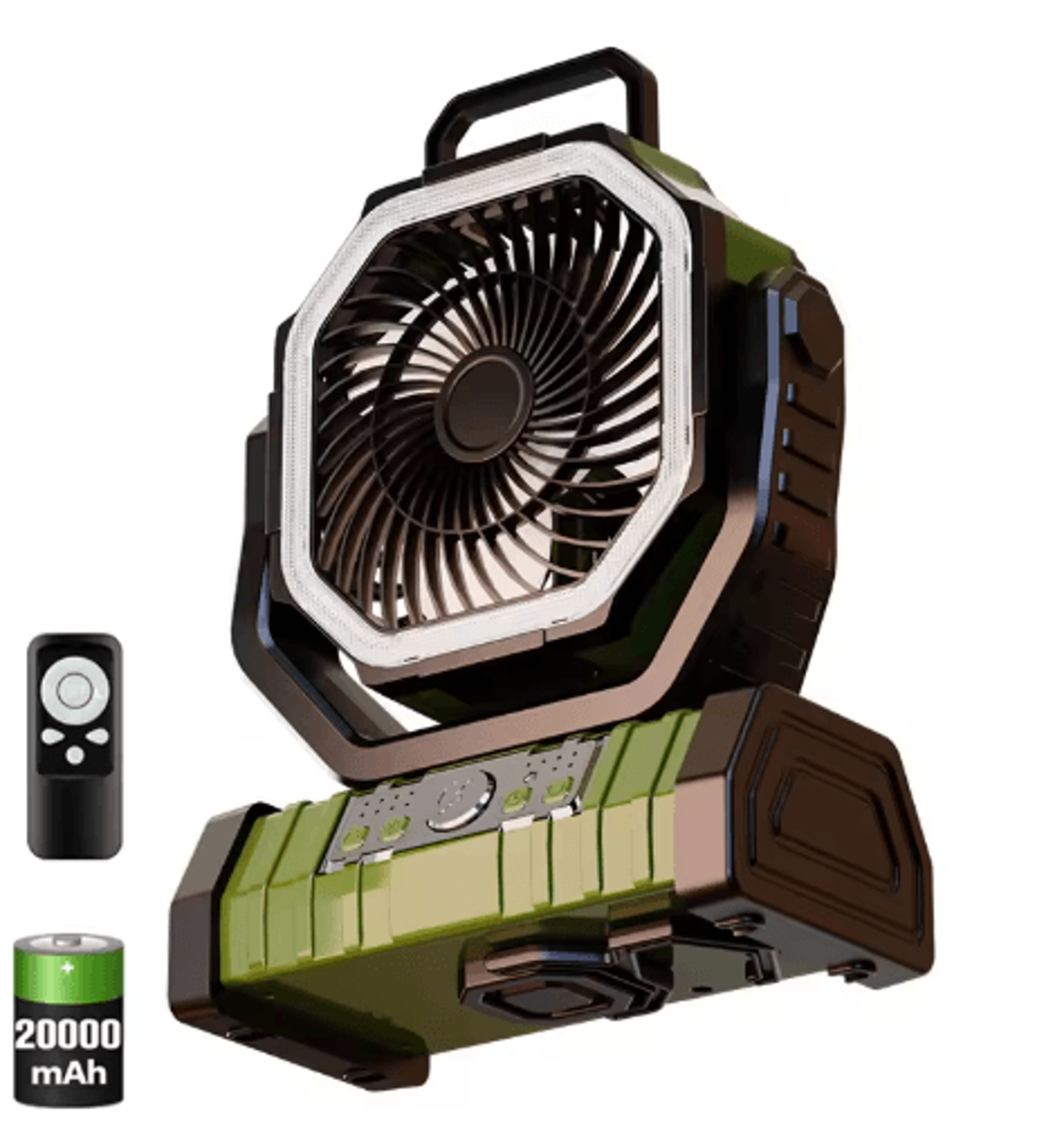 20000mAh Battery Operated Portable Camping Fan With LED Light  Rechargeable Desk  Outdoor Fan 1