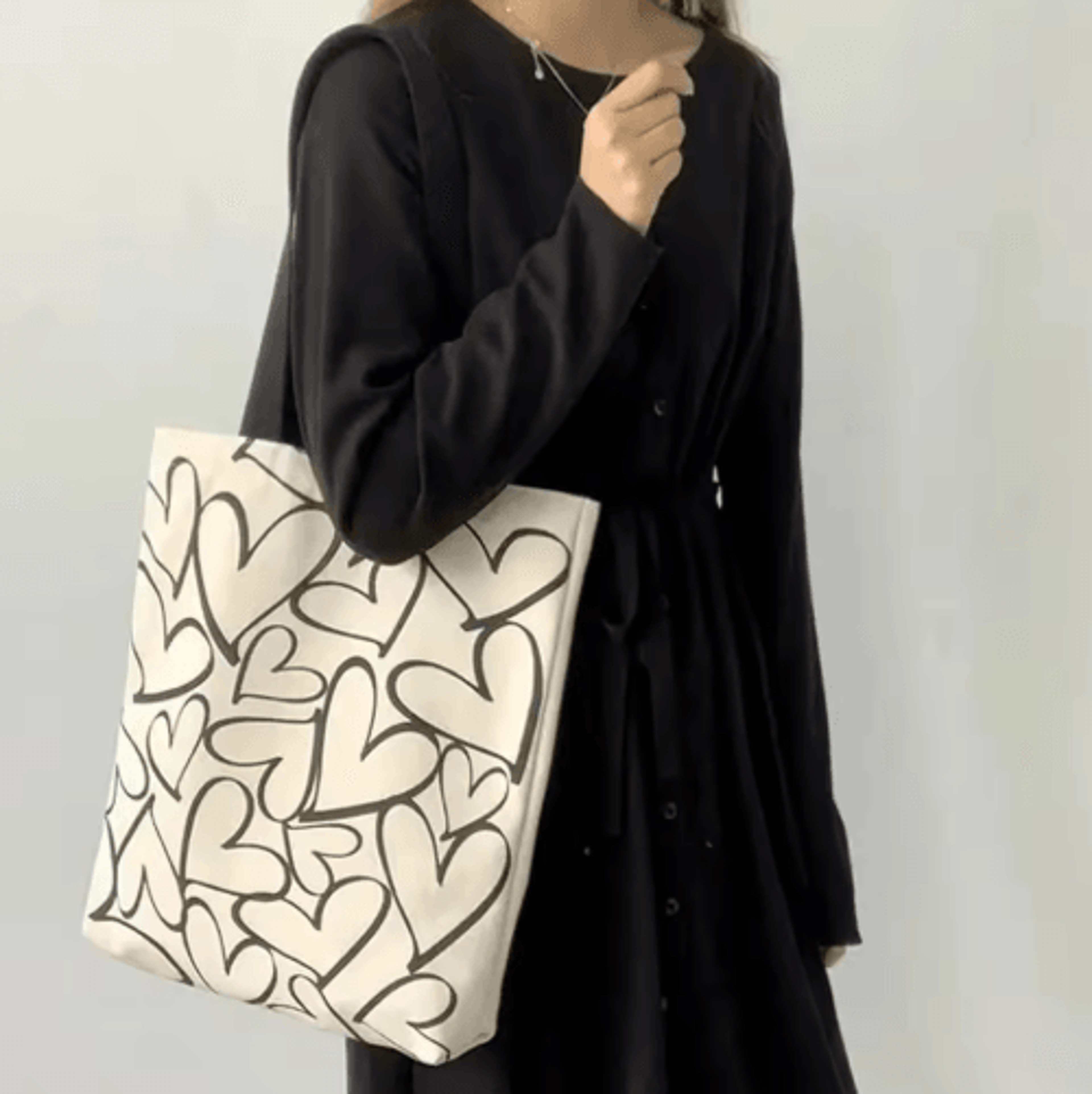 Large Capacity Canvas Tote Bag  Stylish Womens Shoulder Commuter Bag With Love Print 3