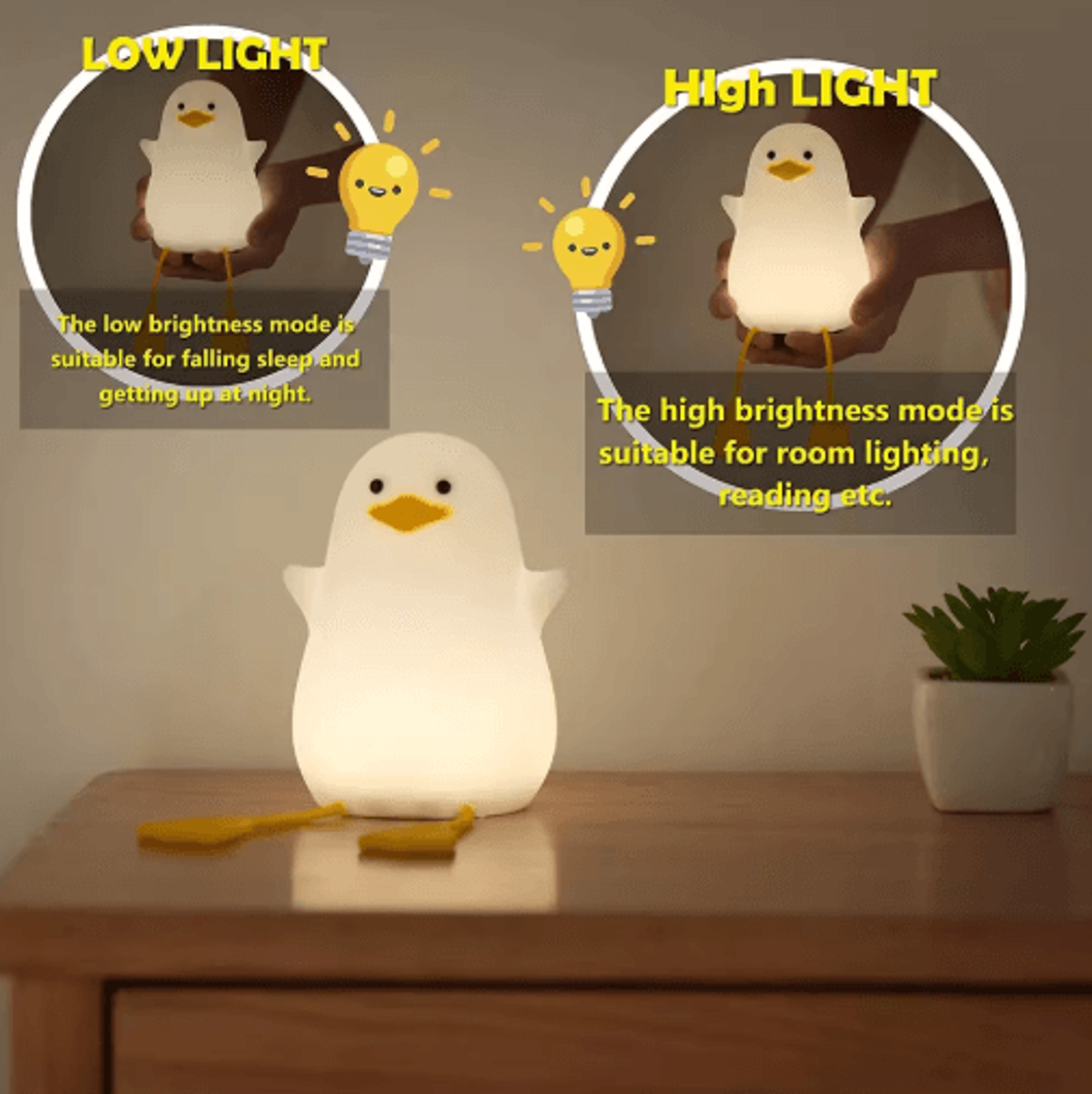 Cute Duck Silicone Night Light With Touch Pat Control  USB Rechargeable Design 3