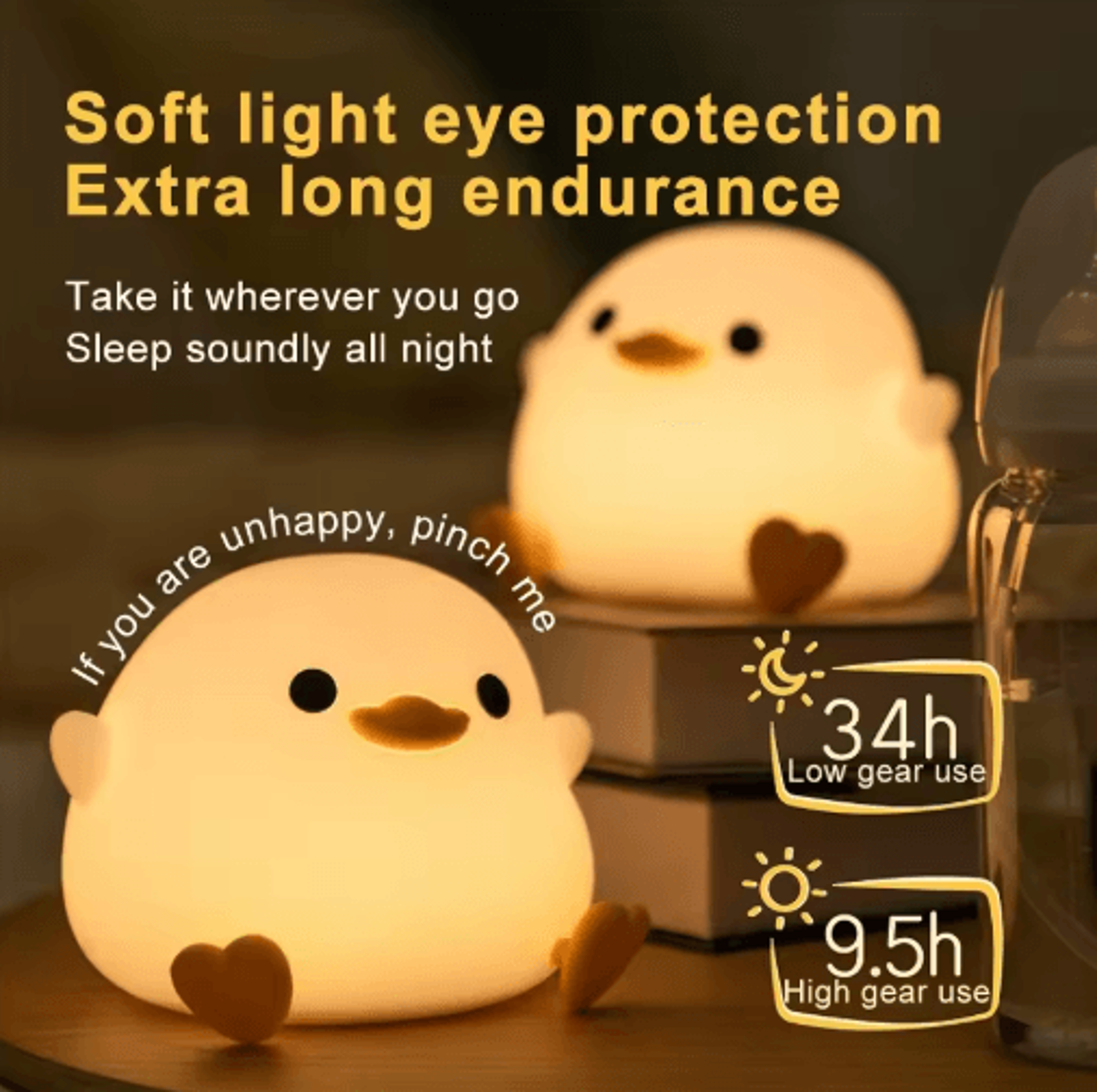 Cute Duck Silicone Touch Night Light With Timer  USB Rechargeable Design 5