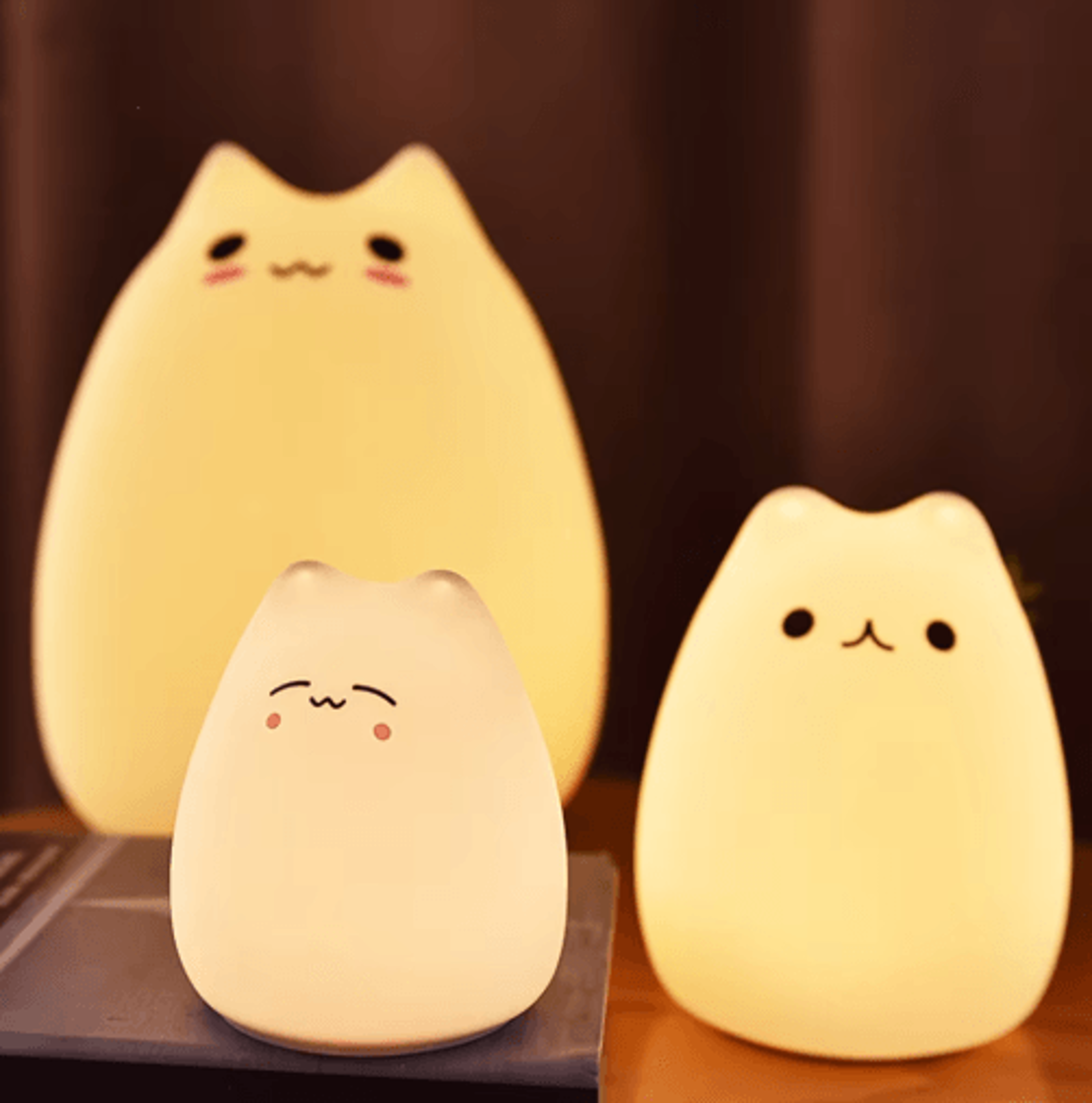 Cute Cat Night Light With Touch Control  7Color Changing Glow 0