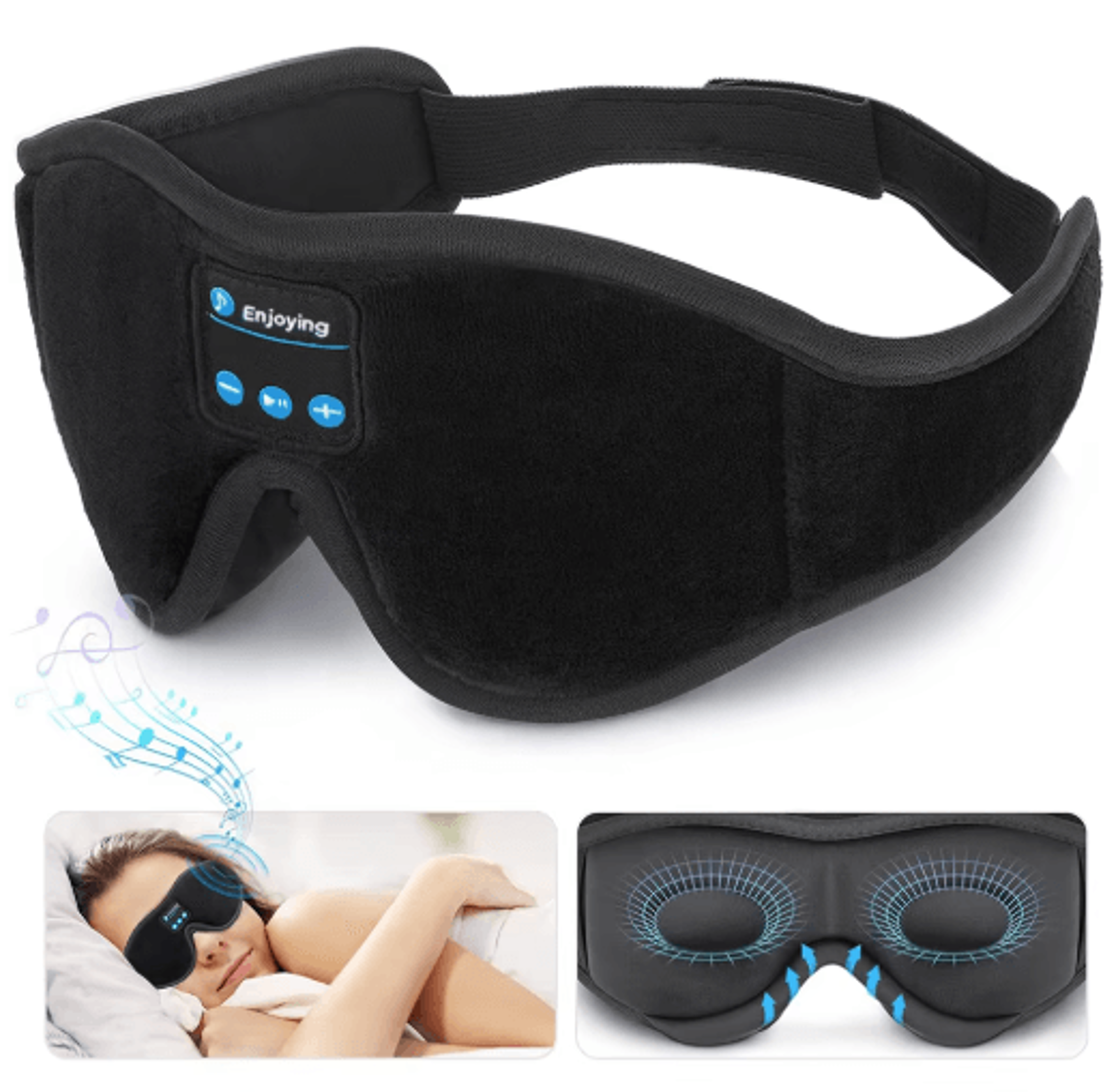 SleepWave Bluetooth Sleep Mask Headphones  3D Wireless Eye Mask With Speakers For Music  Deep Rest 0