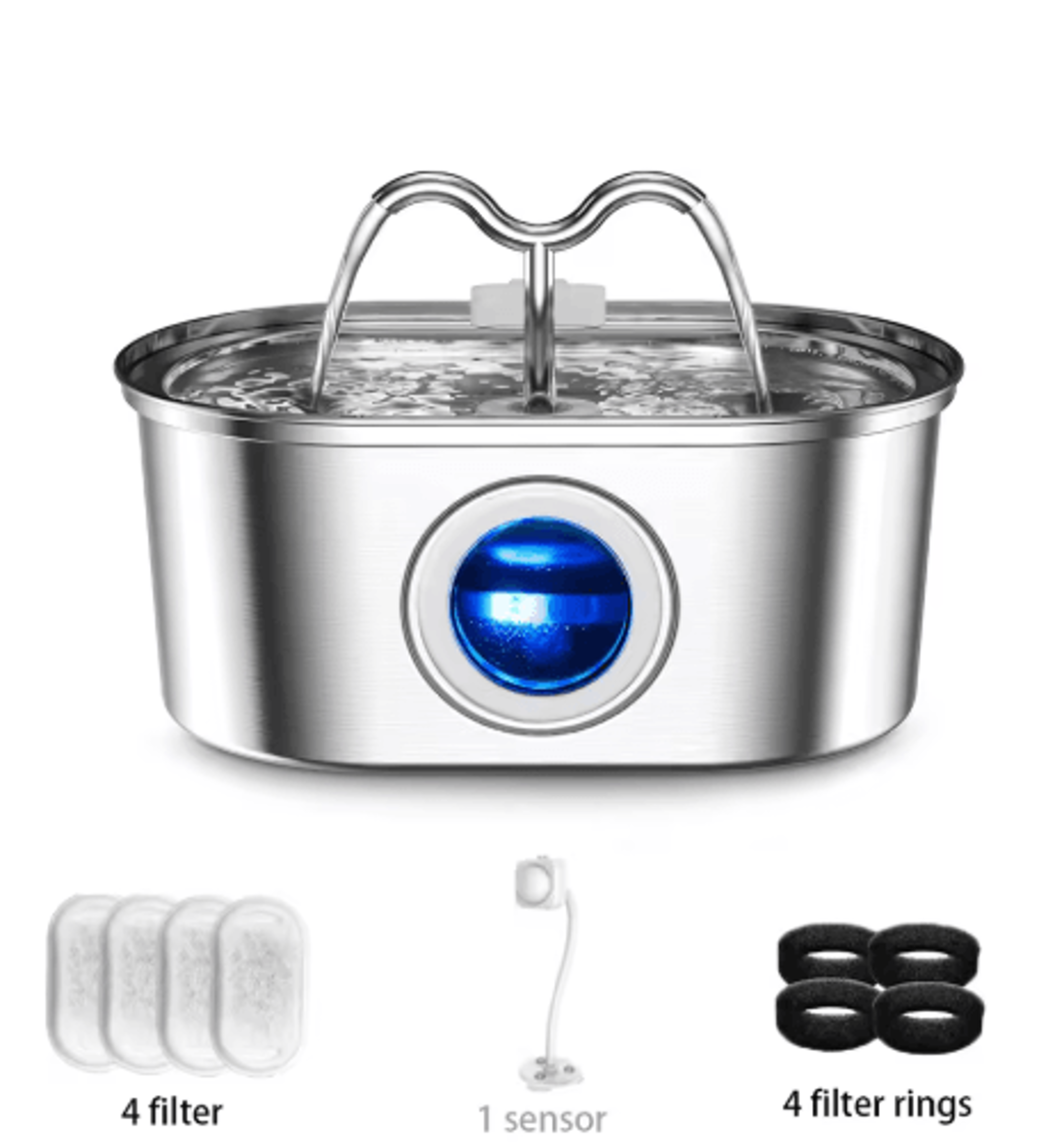 32L Stainless Steel Pet Water Fountain With LED  UltraQuiet Cat Water Fountain For Fresh Clean Hydr 1