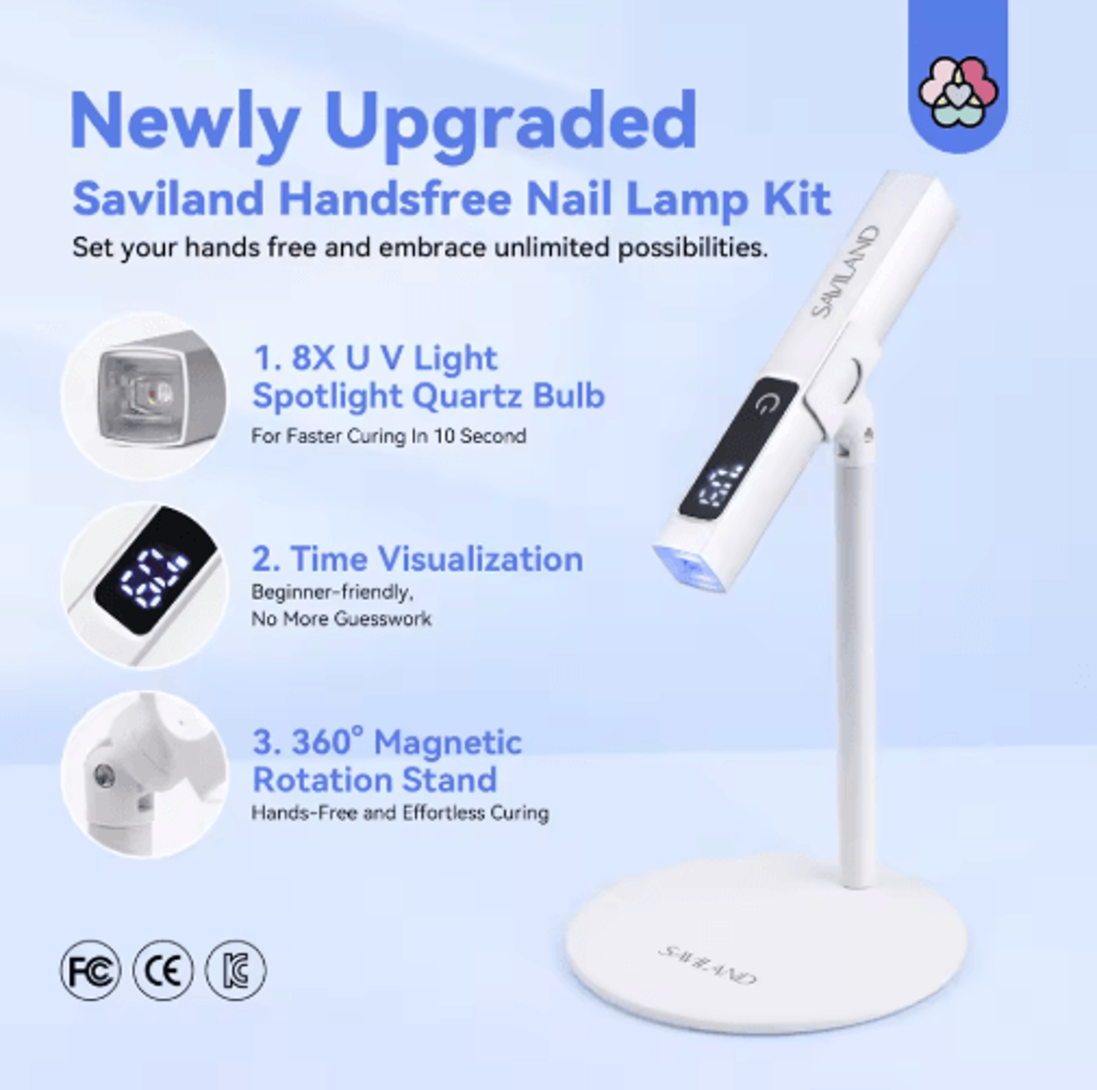 SAVILAND Rechargeable UV LED Nail Lamp  Portable Gel Nail Dryer With LCD Timer  Magnetic Stand 6