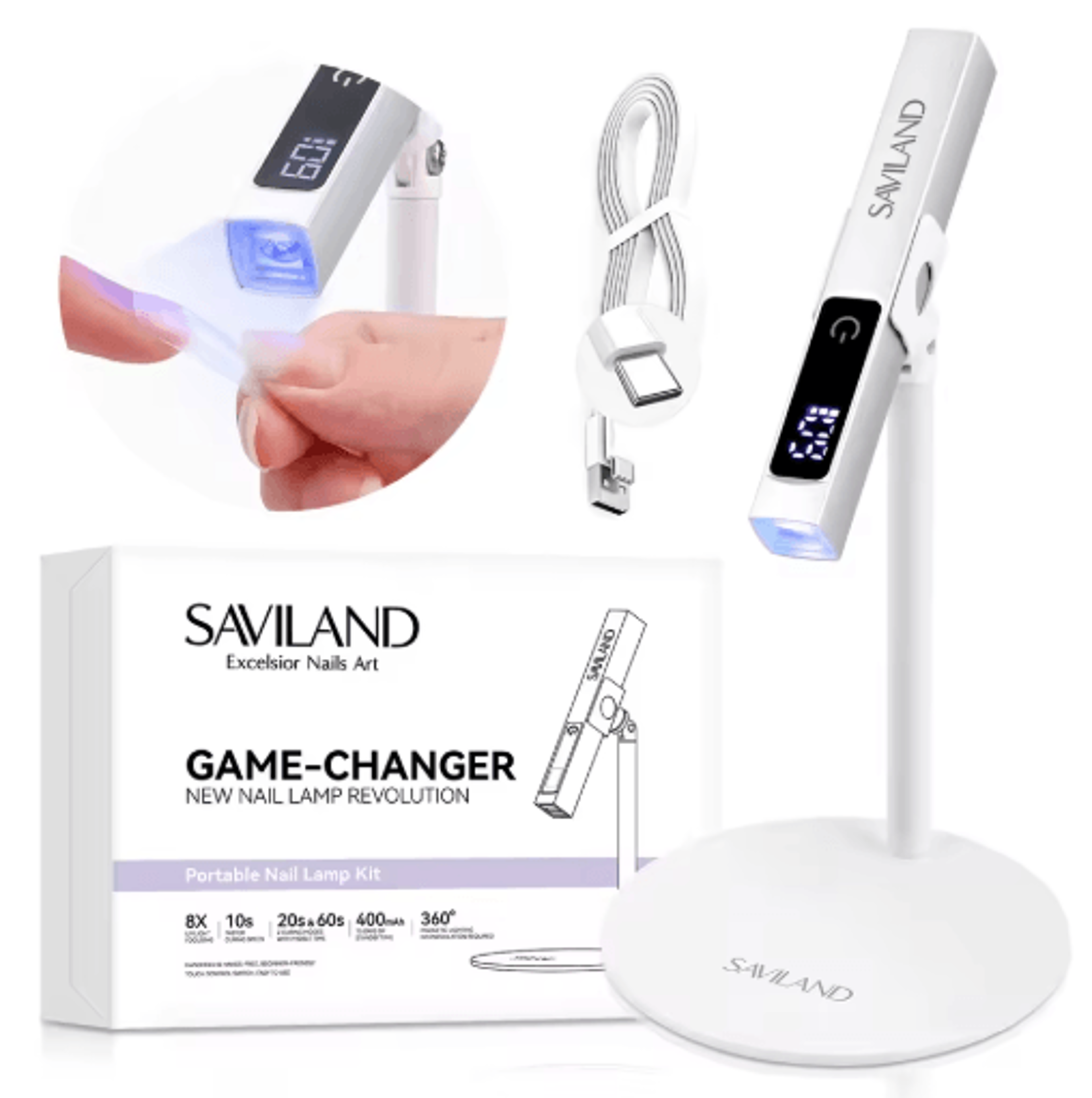 SAVILAND Rechargeable UV LED Nail Lamp  Portable Gel Nail Dryer With LCD Timer  Magnetic Stand 0