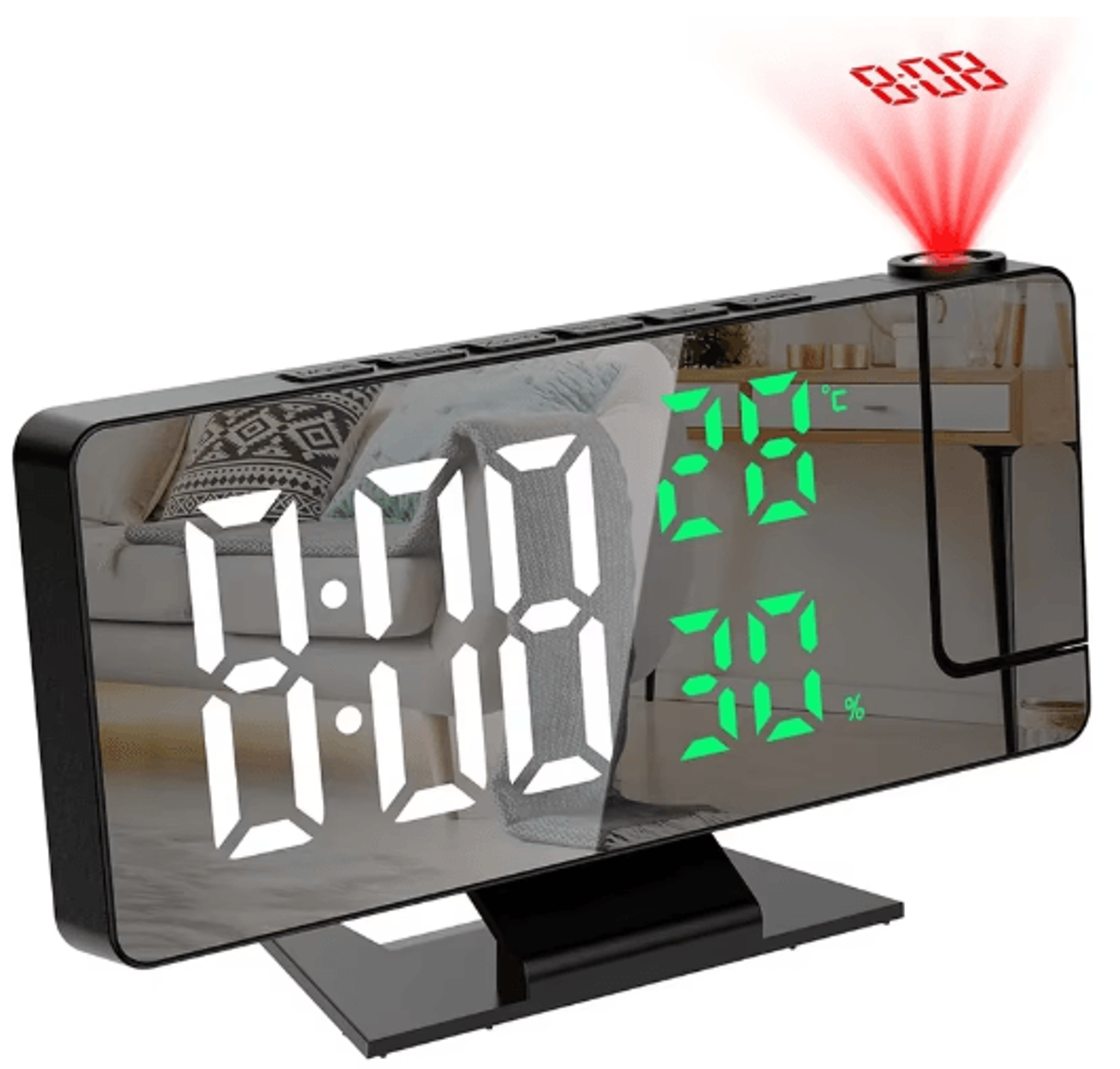 LED Digital Projection Alarm Clock  Ceiling Projector Clock With Temperature Display  Snooze 6
