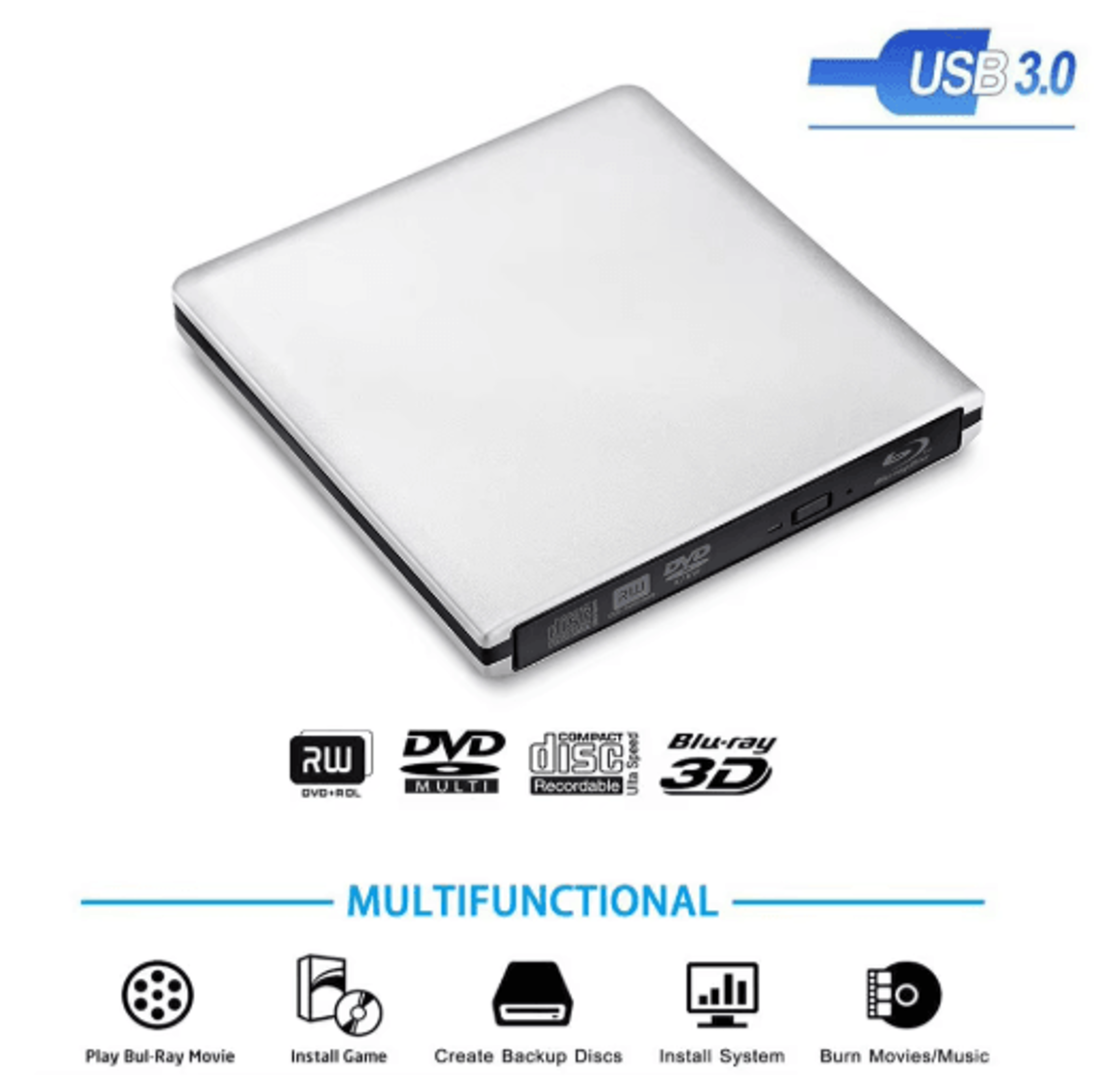 External USB 30 Bluray Drive  3D BDDVD Burner  Optical Disc Reader 6