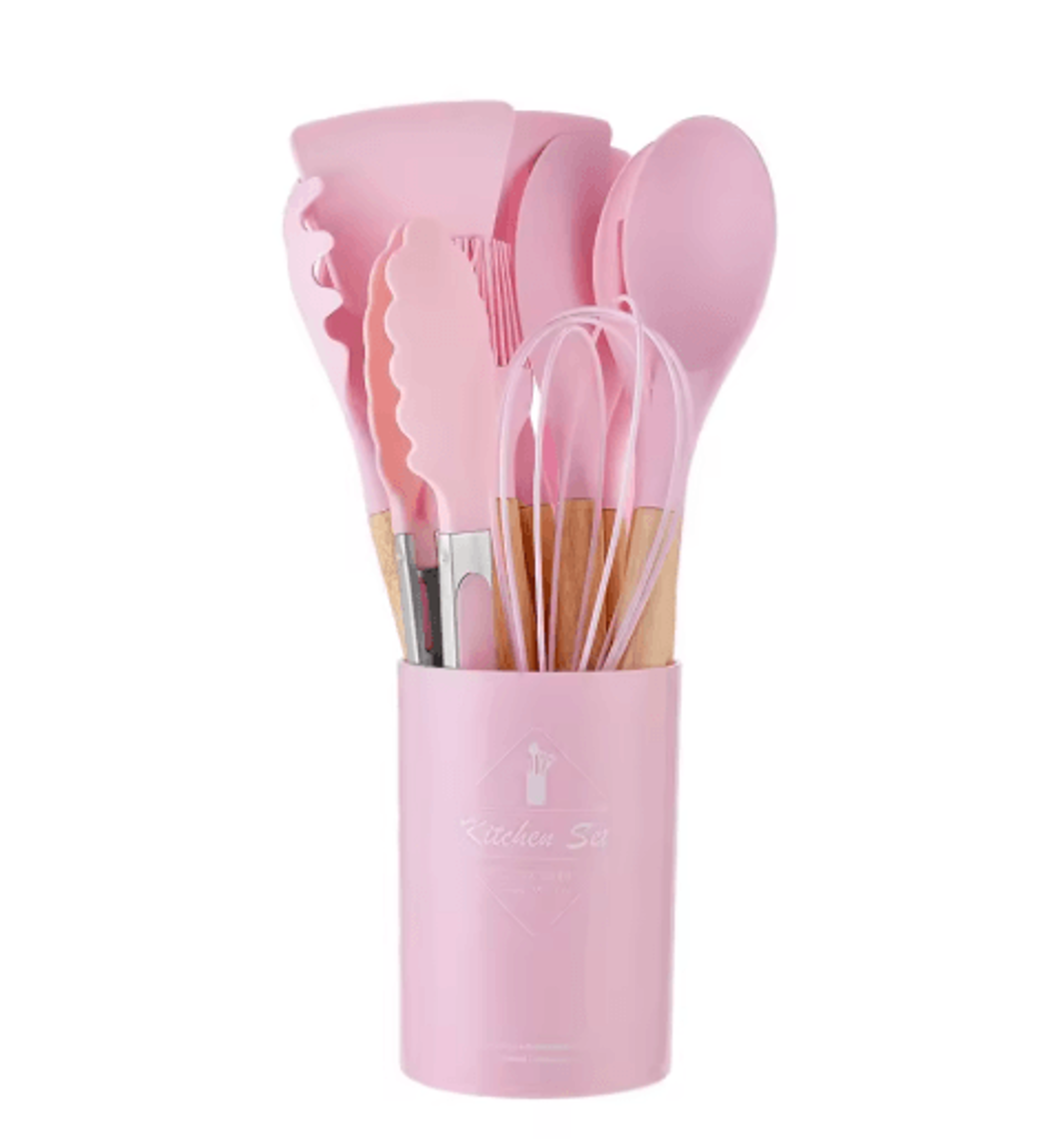 12Piece Silicone Kitchen Utensil Set  NonStick Cooking Tools With Wooden Handles 4