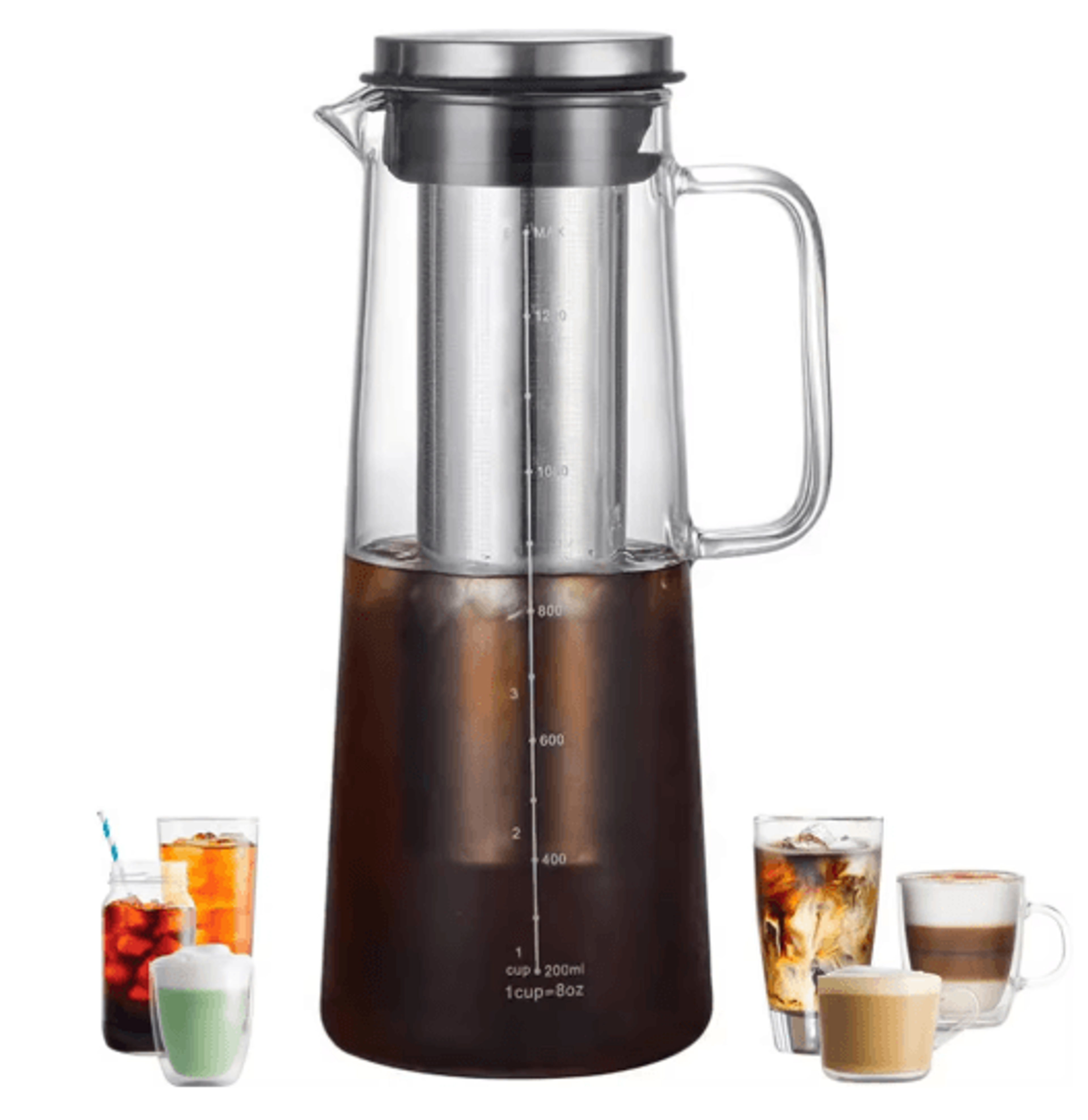 Leeseph Cold Brew Coffee Maker 1L Glass Pitcher With Stainless Steel Filter  Tea Infuser 0