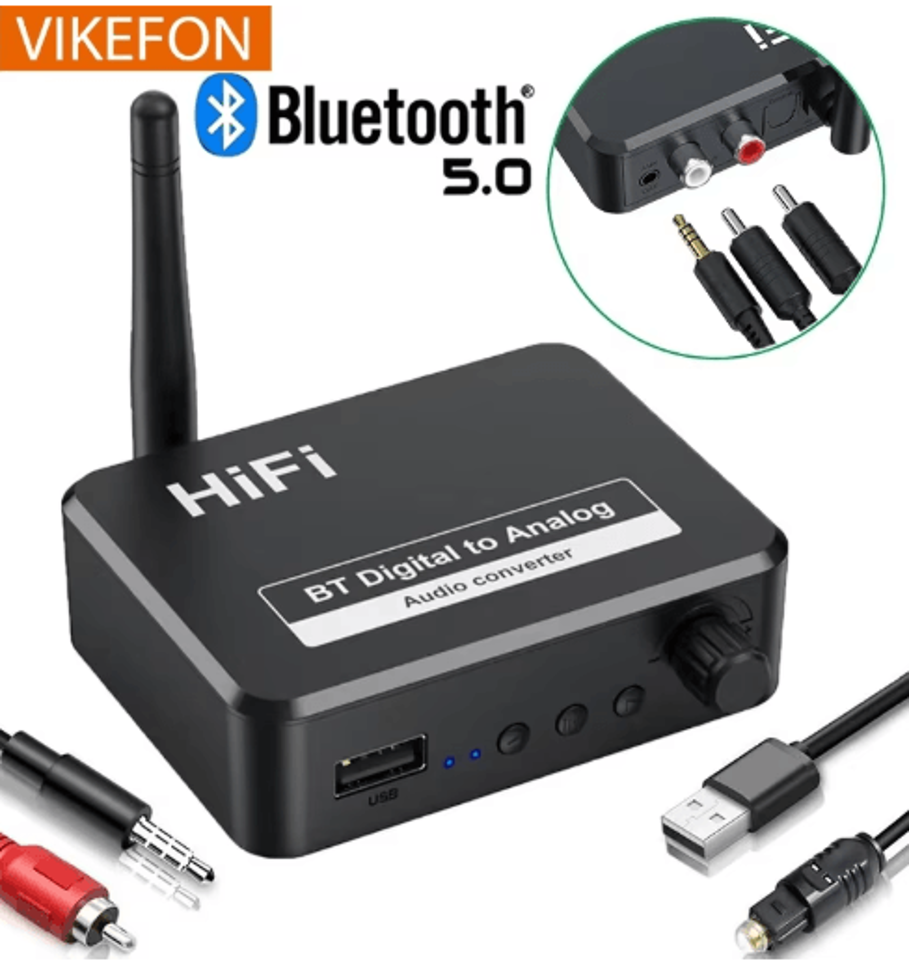 VIKEFON Bluetooth Audio DAC  Optical SPDIF To RCA  35mm AUX Converter With Bluetooth 50 0