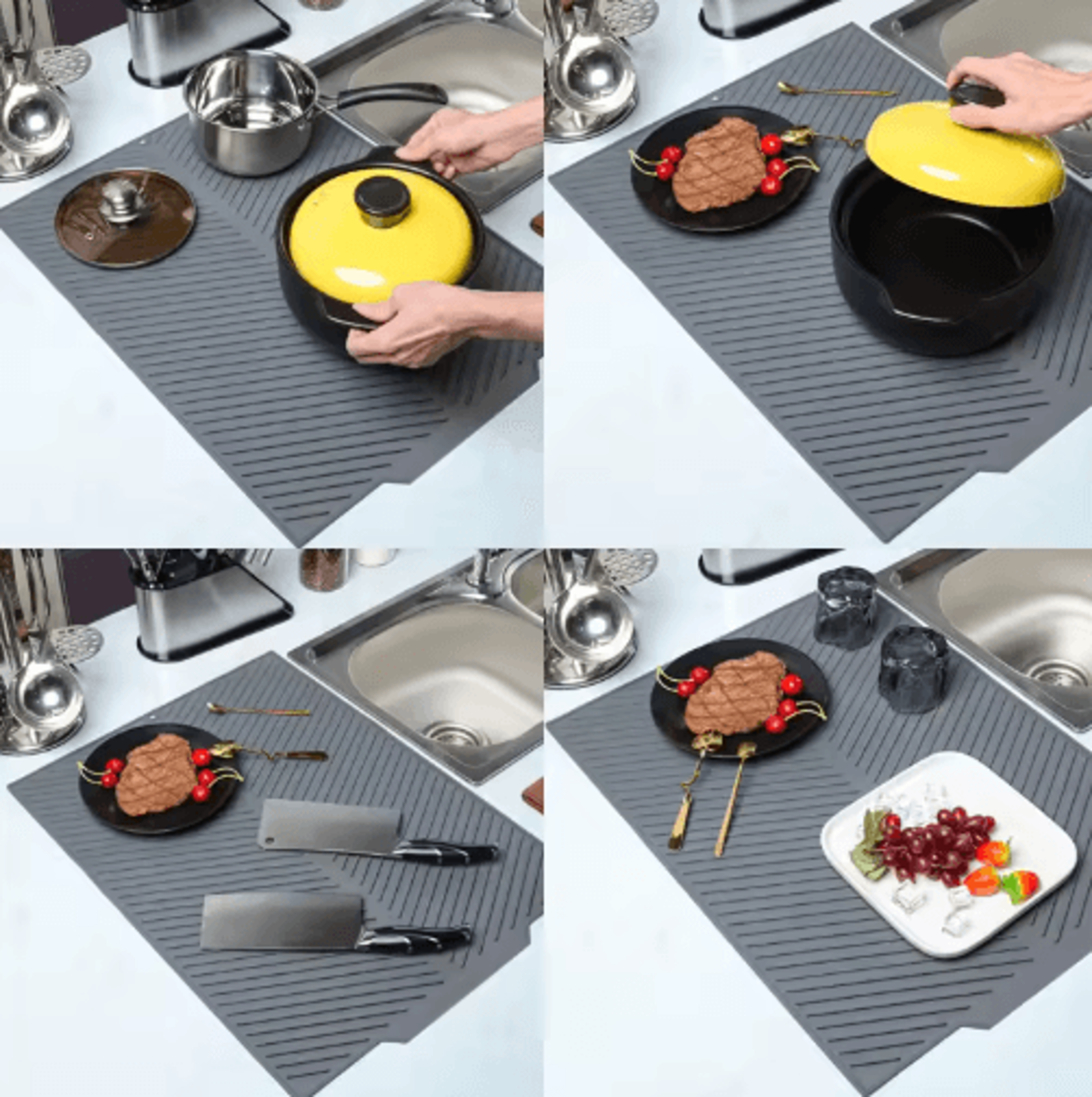 Silicone Dish Drying Mat  Foldable HeatResistant Kitchen Draining Pad With Raised Edges 4