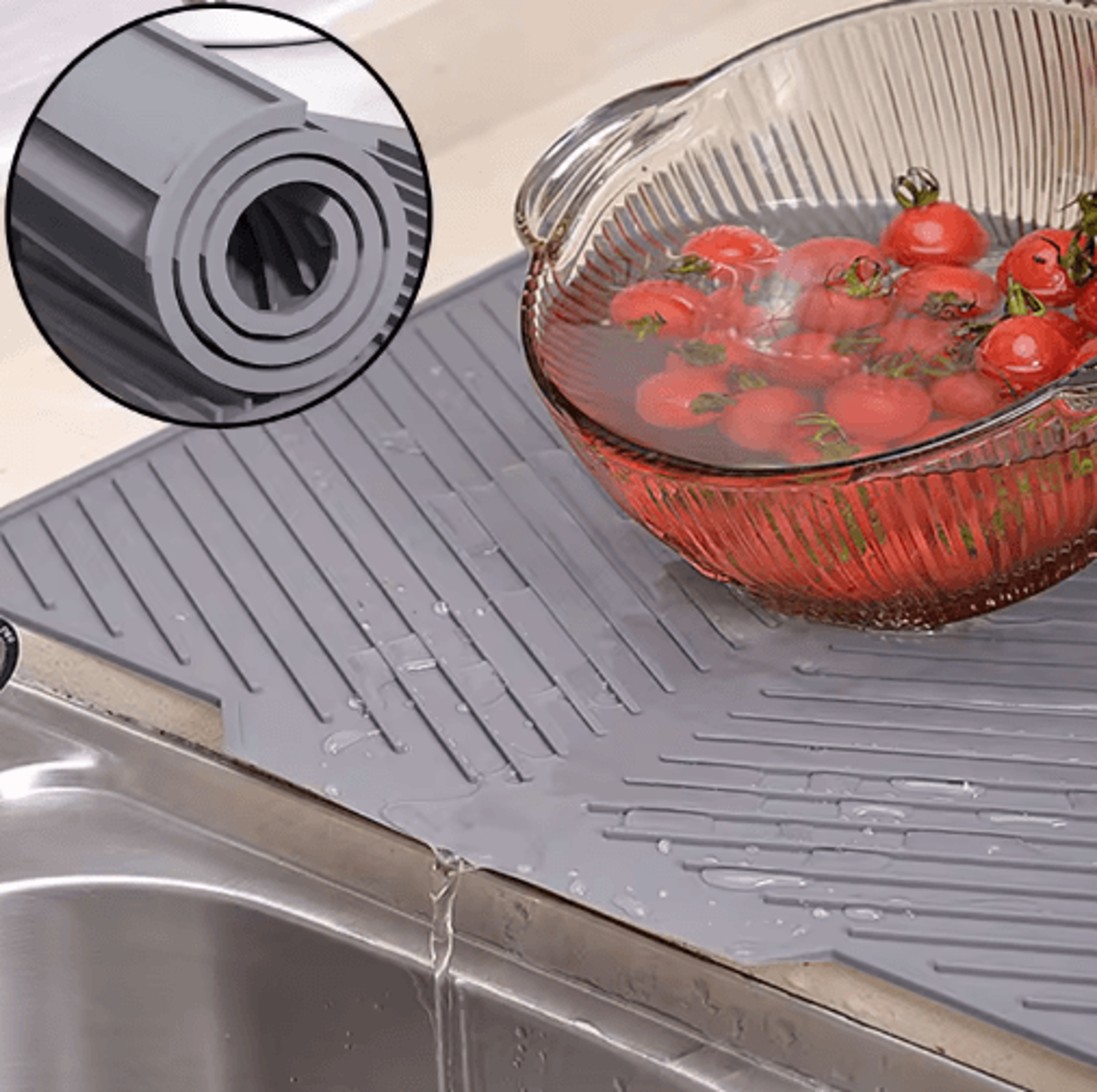 Silicone Dish Drying Mat  Foldable HeatResistant Kitchen Draining Pad With Raised Edges 0