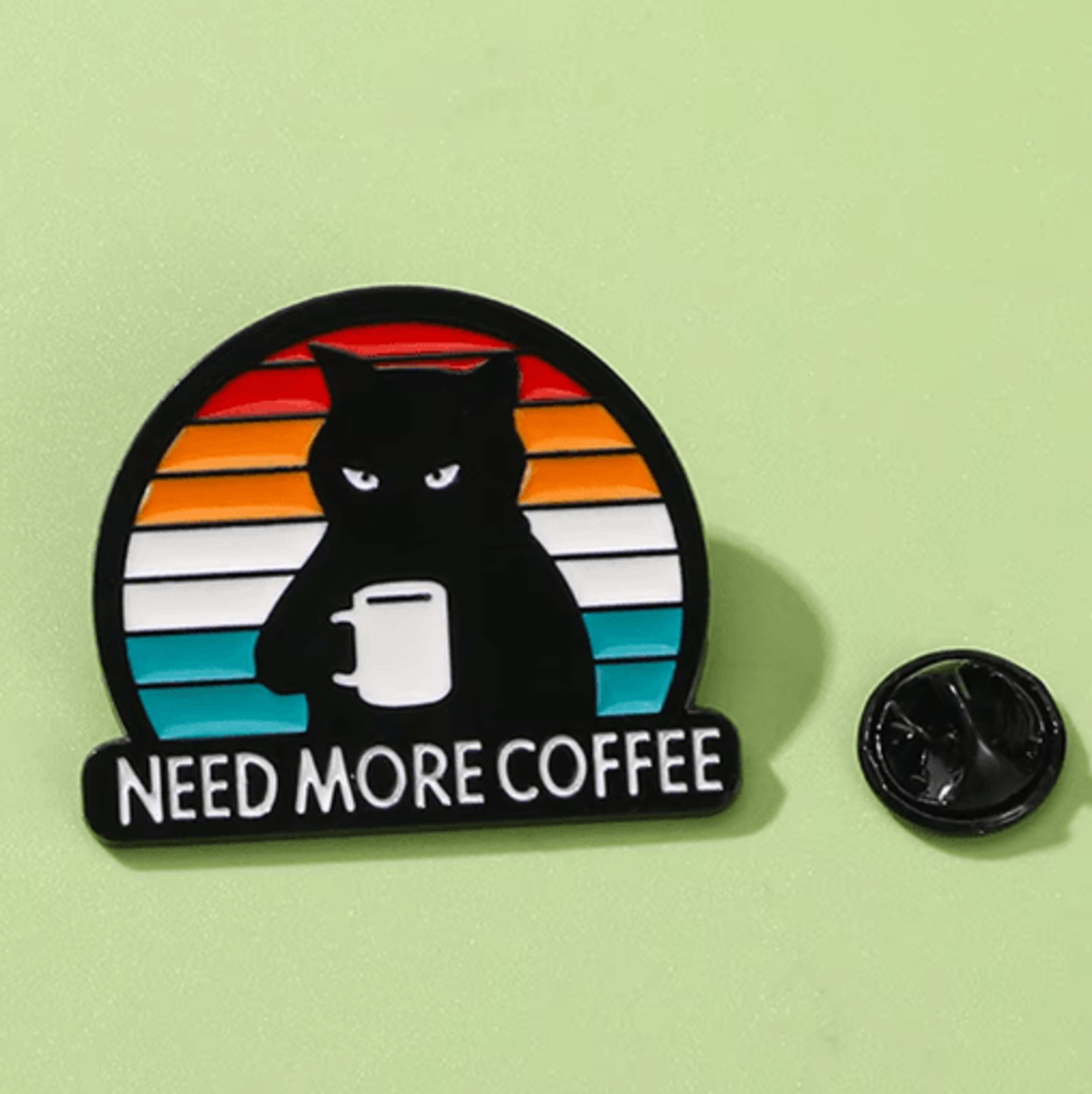 Funny Black Cat Coffee Pin Need More Coffee Cute Enamel Brooch Badge 1