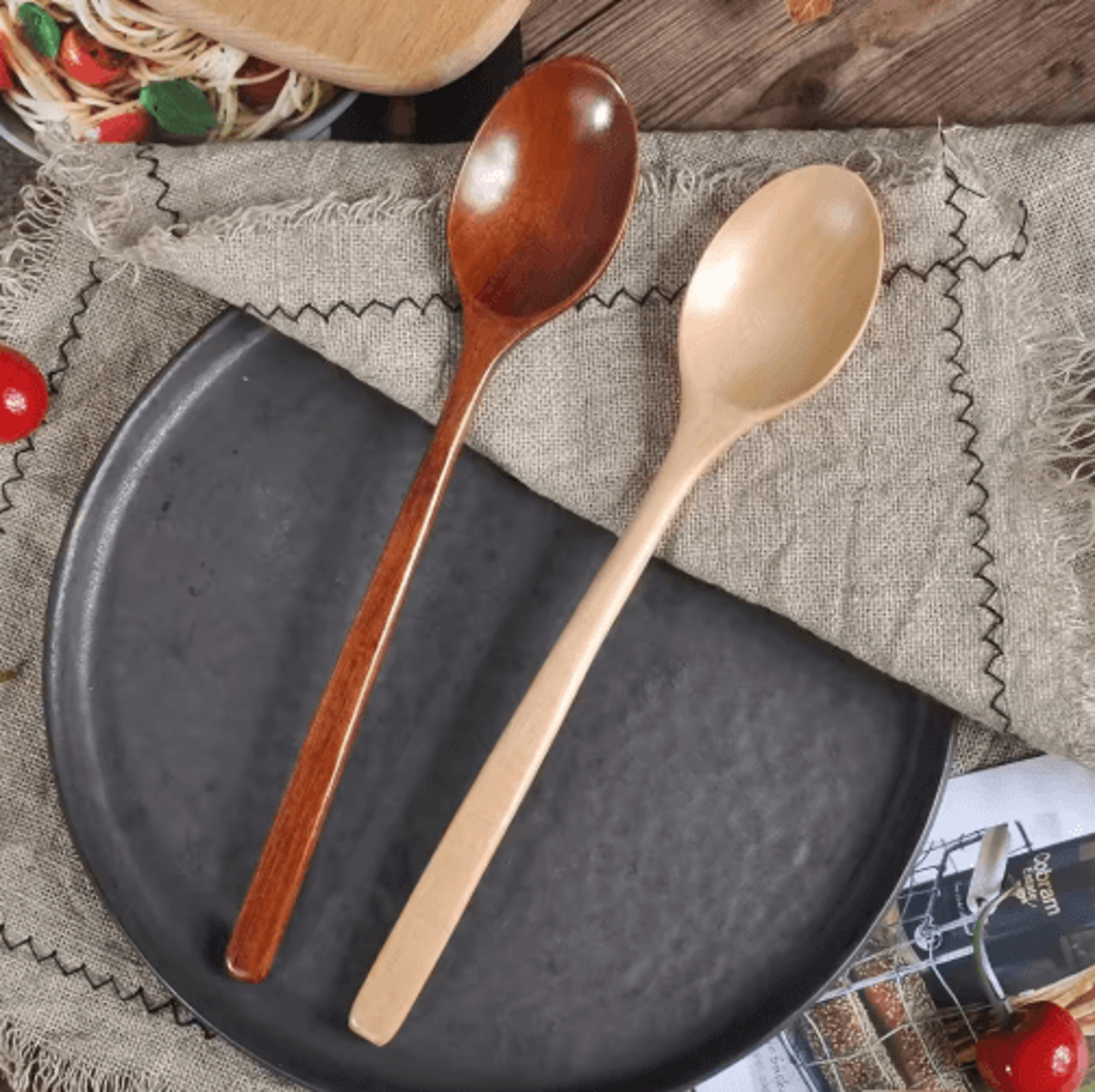 PureWood Kitchen Spoon Set  Natural Wooden Cooking  Serving Utensils 6