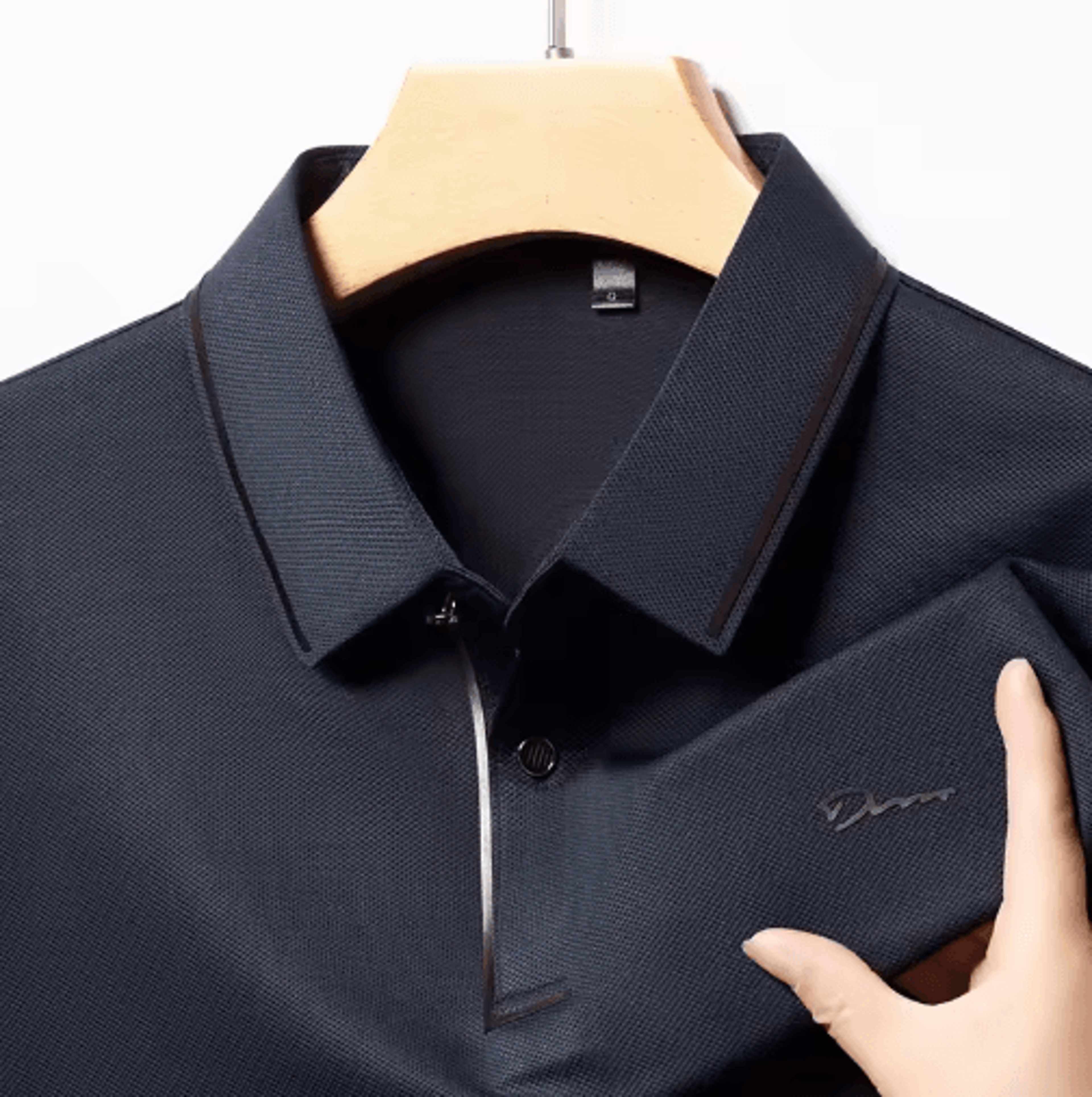 Mens Long Sleeve Polo Shirt With Badge  Breathable Business Casual Top 1