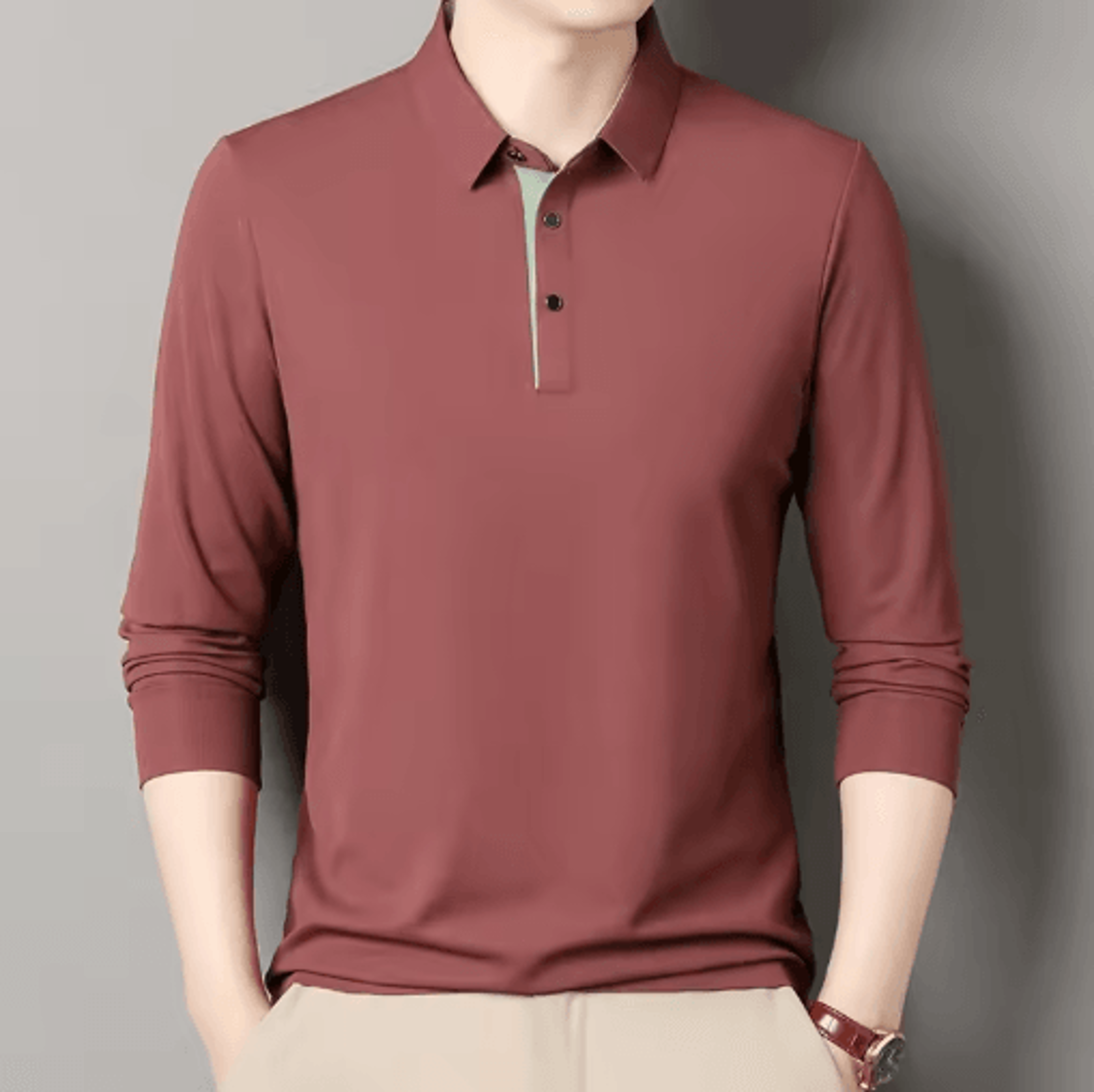 Mens Long Sleeve Polo Shirt 2025 Business Casual Breathable Solid Color Top 0
