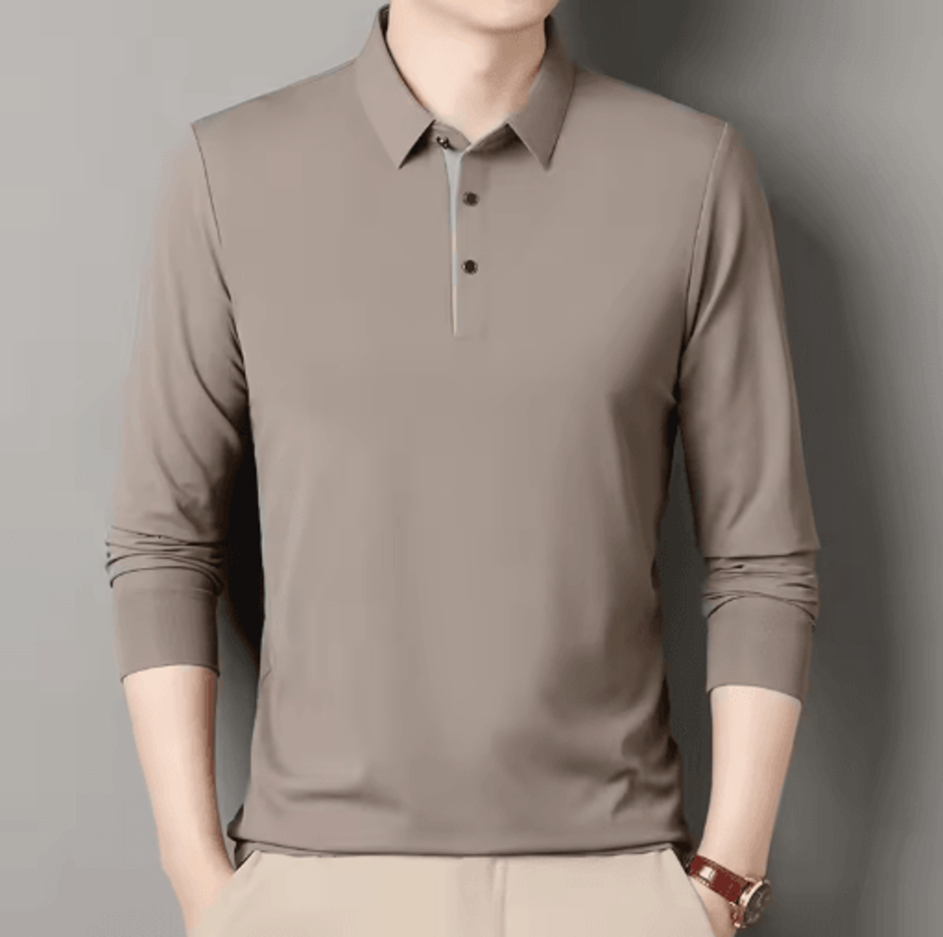 Mens Long Sleeve Polo Shirt 2025 Business Casual Breathable Solid Color Top 7