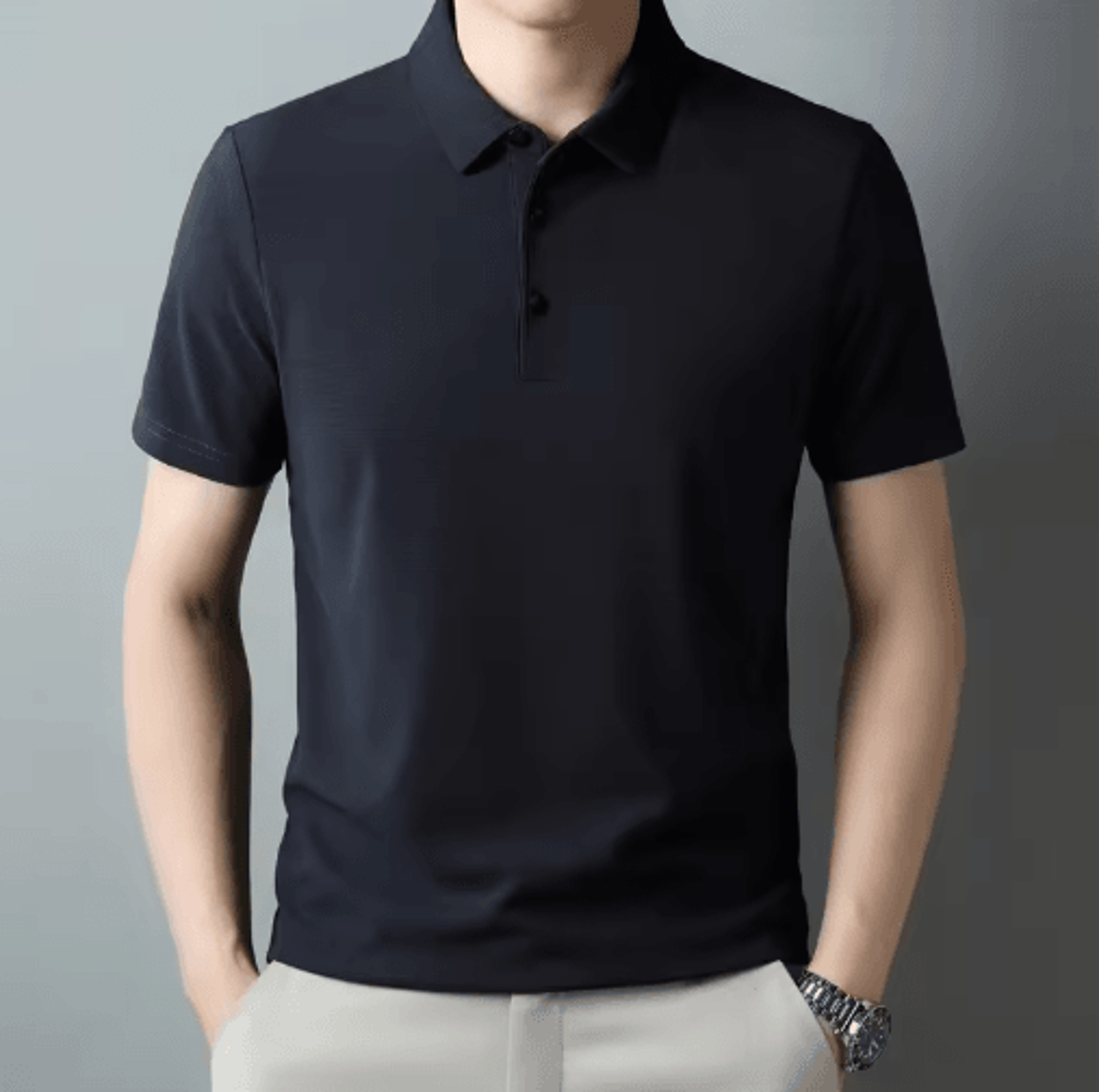 Mens Waffle Polo Shirt Short Sleeve Textured Casual Summer Top 1