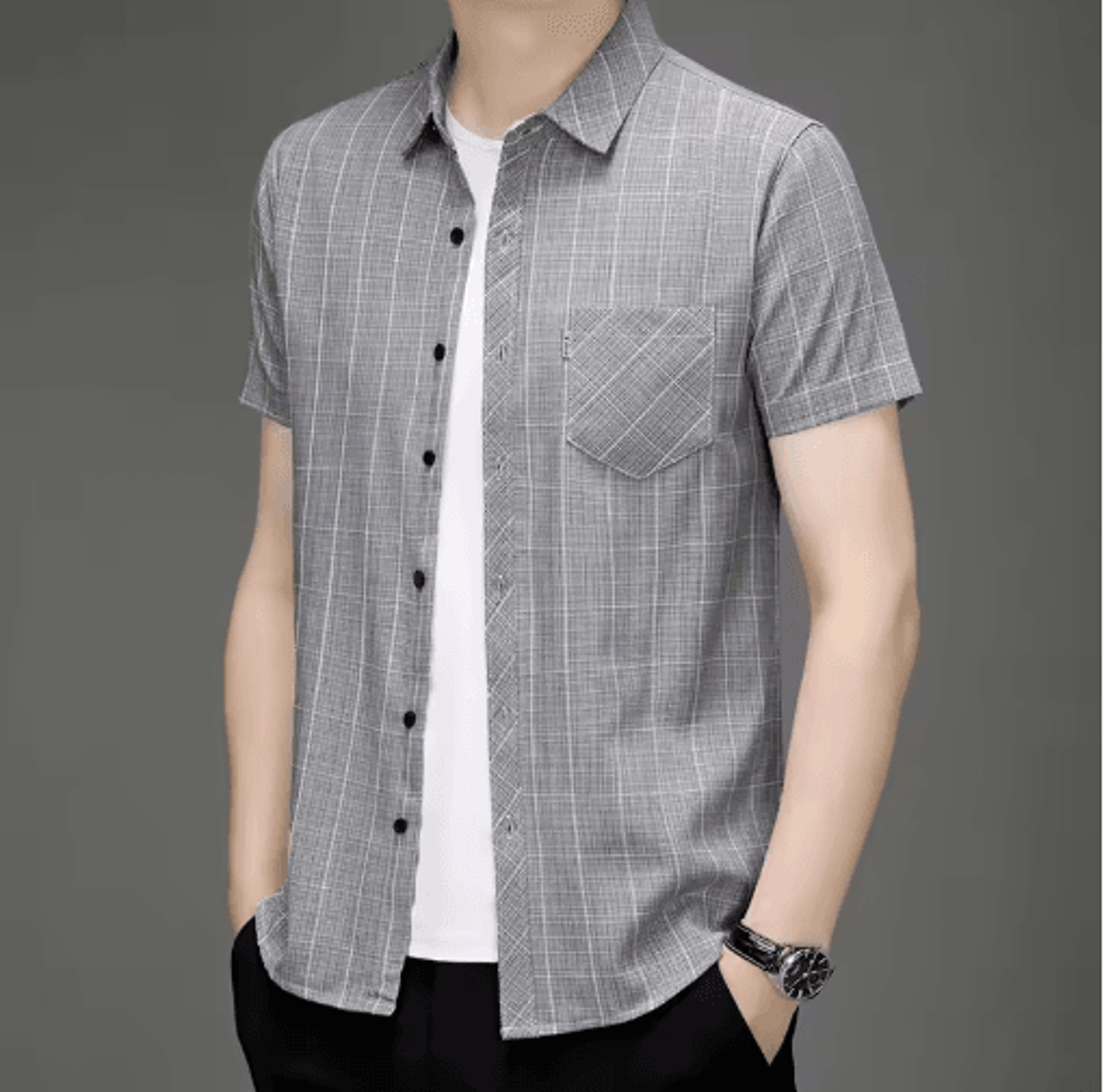 Mens WrinkleFree Printed Shirt  Short Sleeve Business Casual NoIron Top 3