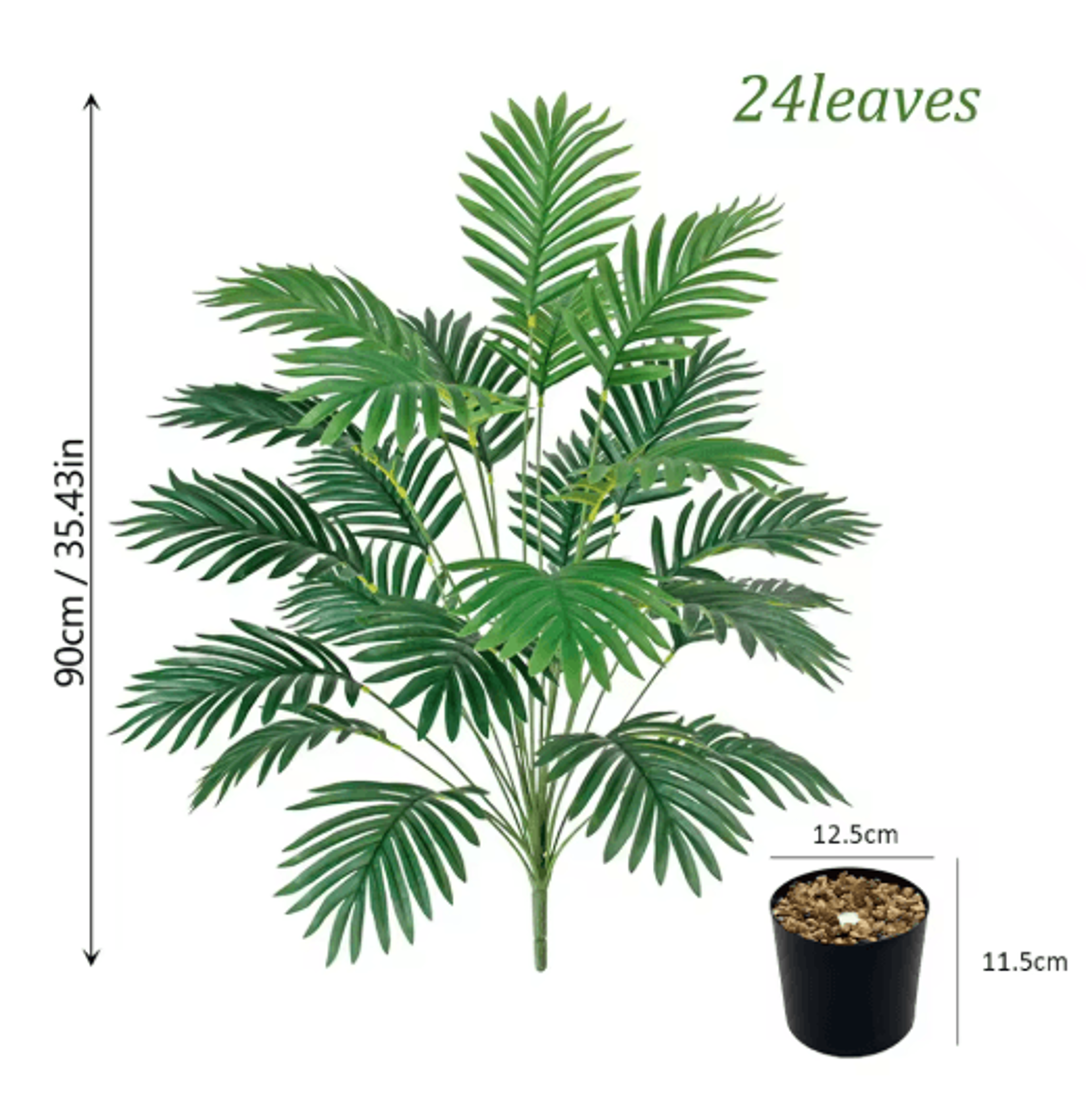 Artificial Areca Palm Plant In Pot Realistic Indoor Outdoor Decorative Fake Palm Tree 24 Leaves 2