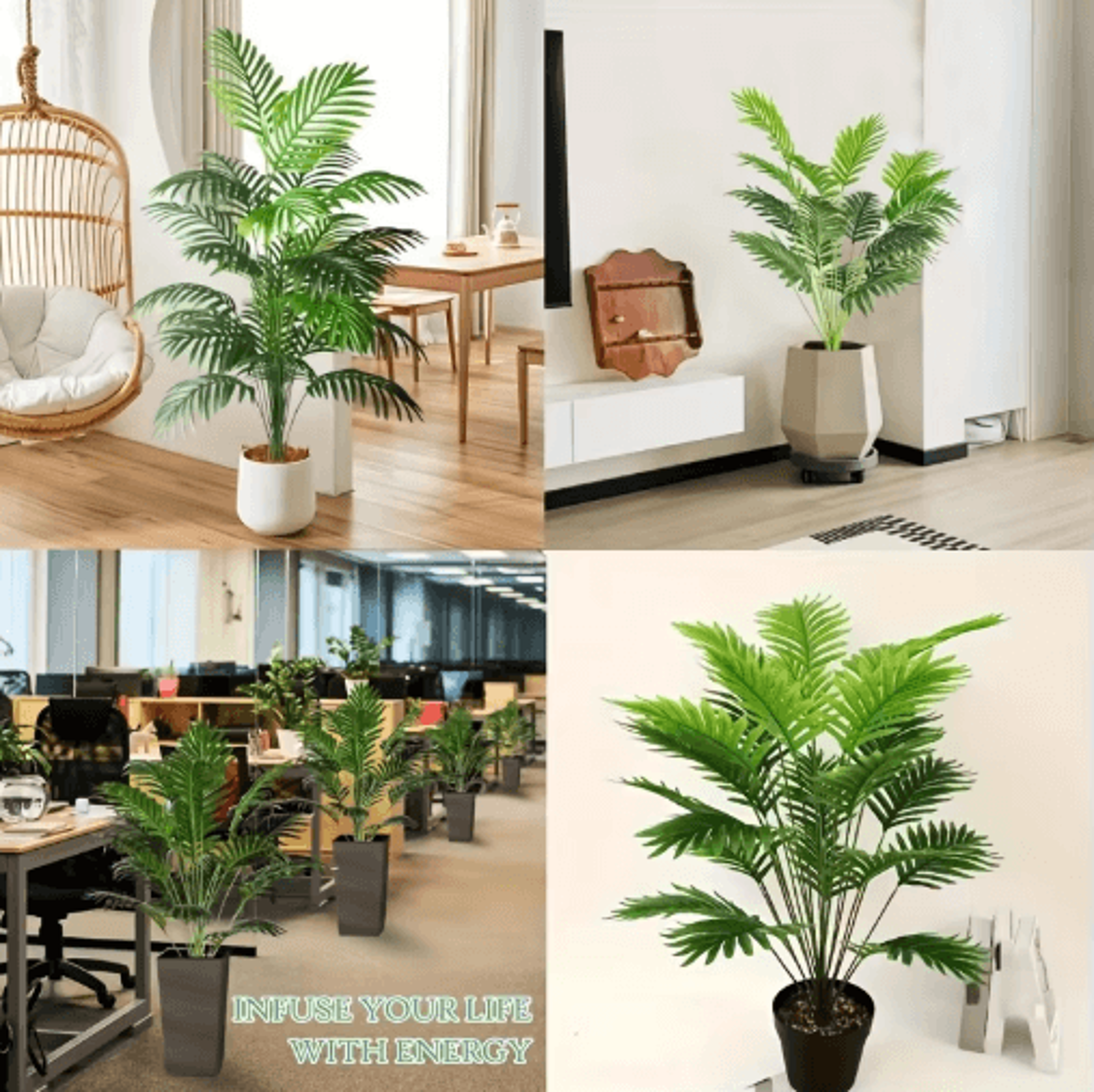 Artificial Areca Palm Plant In Pot Realistic Indoor Outdoor Decorative Fake Palm Tree 24 Leaves 5