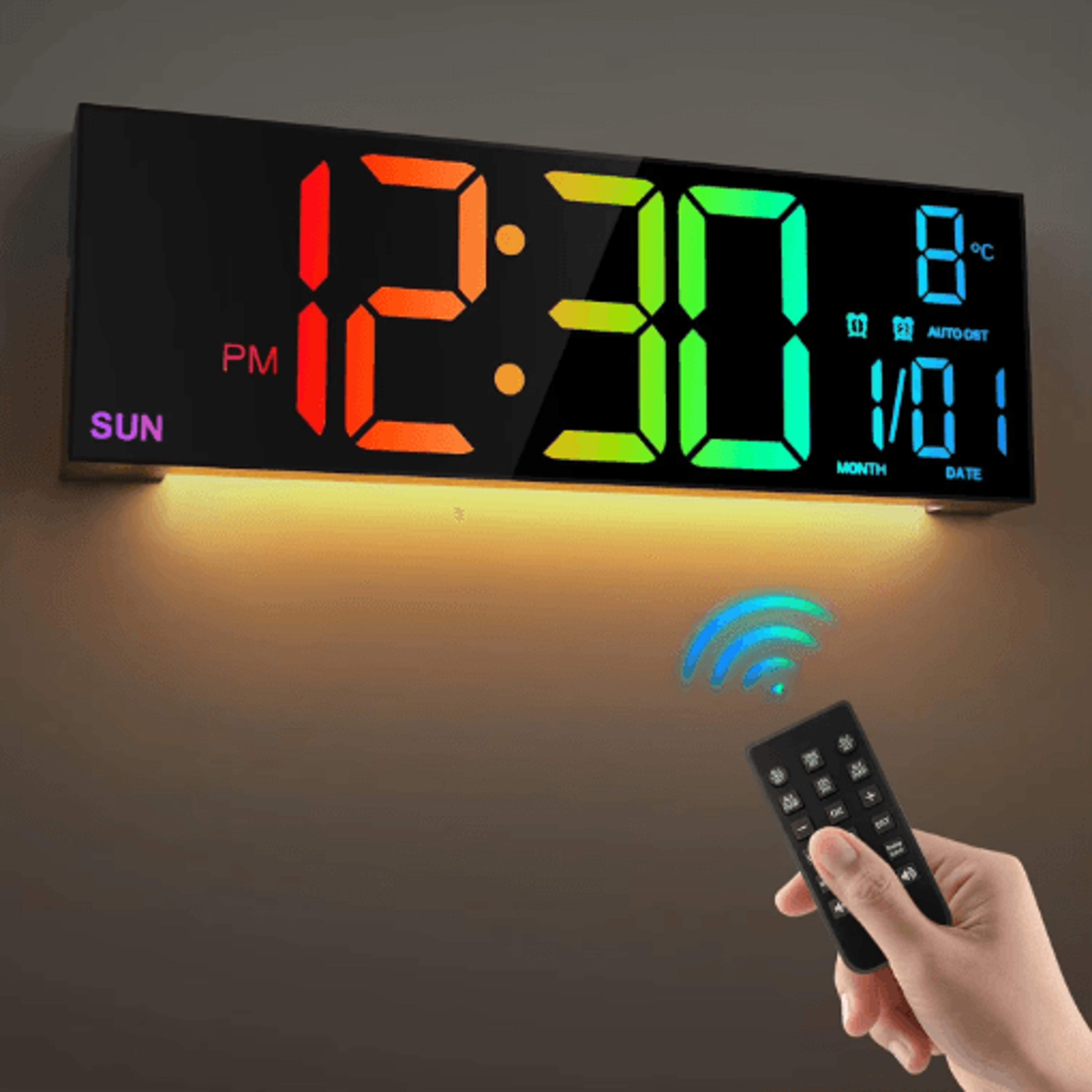 162 Large Digital Wall Clock LED RGB Display With Remote  Dual Alarm 0