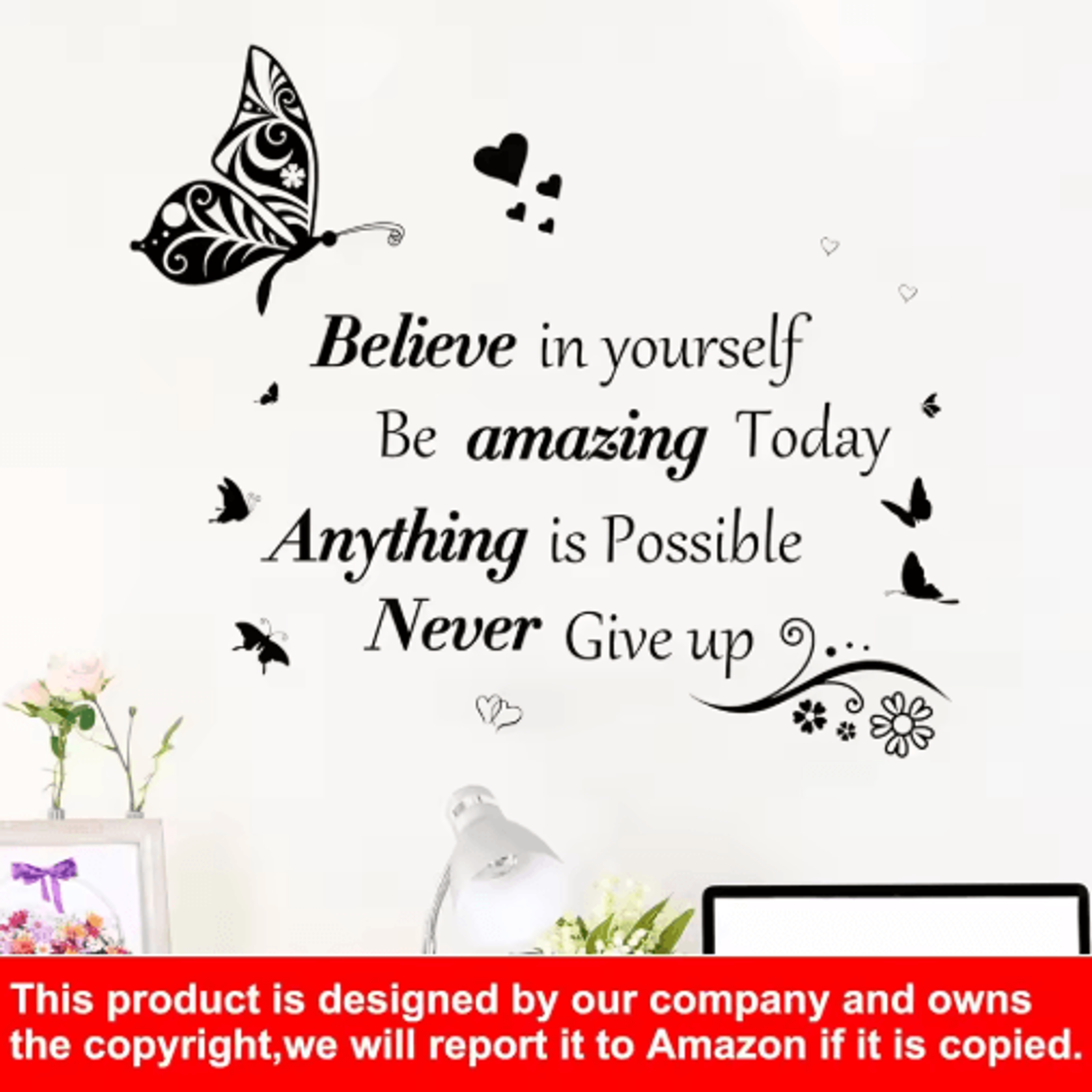 InspireBloom Motivational Wall Stickers  Positive Quote  Butterfly Peel And Stick Decor 5